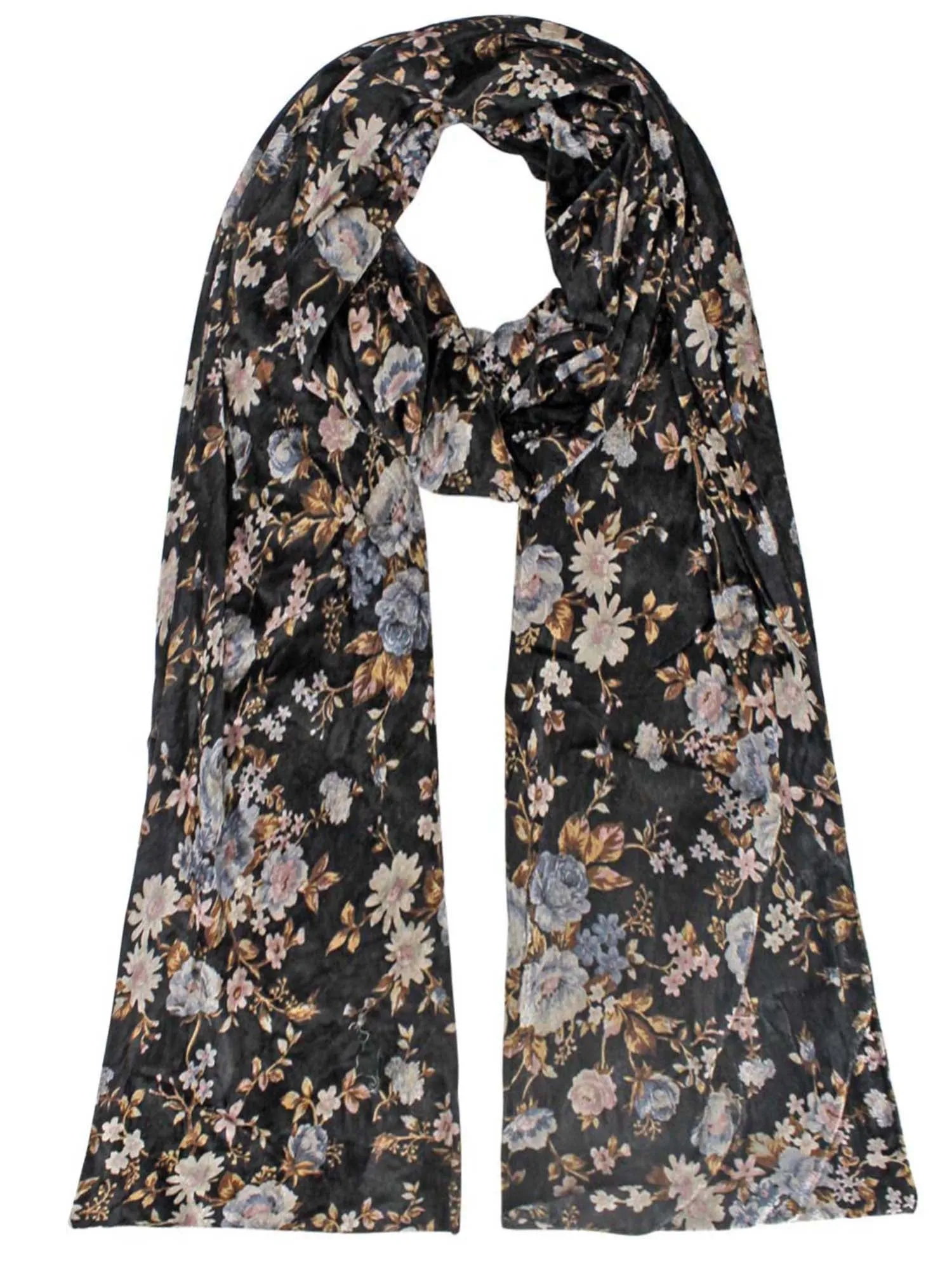 Vintage Floral Print Velvet Winter Scarf