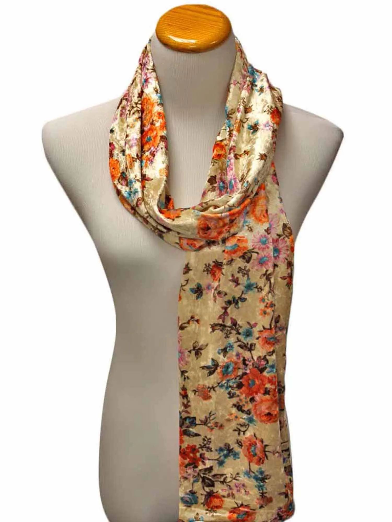 Vintage Floral Print Velvet Winter Scarf