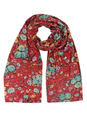 Vintage Floral Print Velvet Winter Scarf