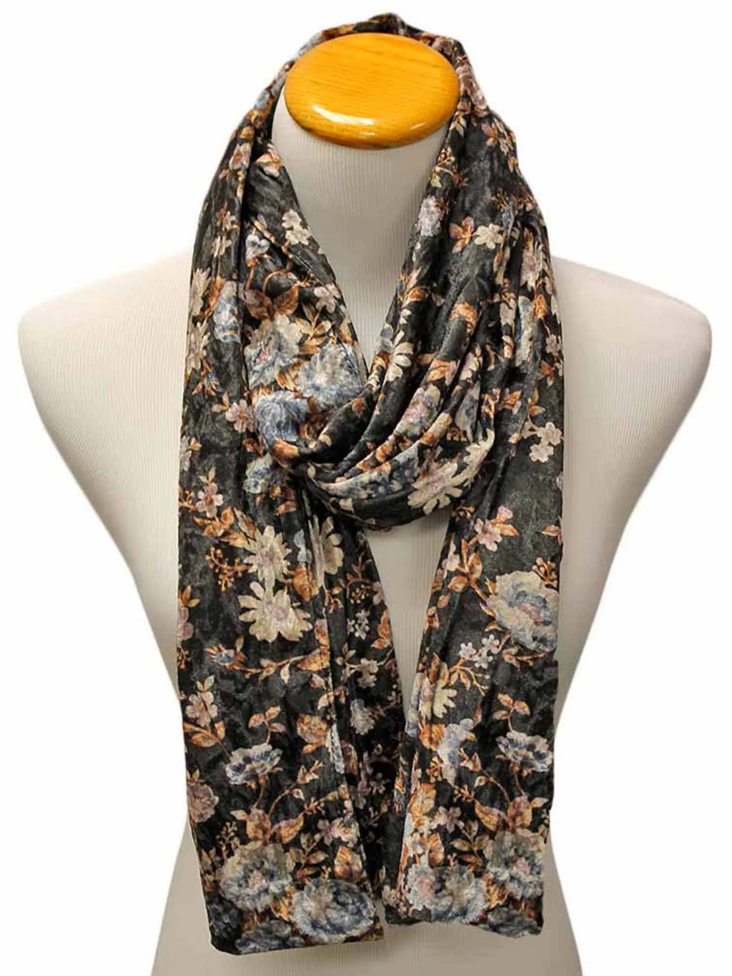 Vintage Floral Print Velvet Winter Scarf