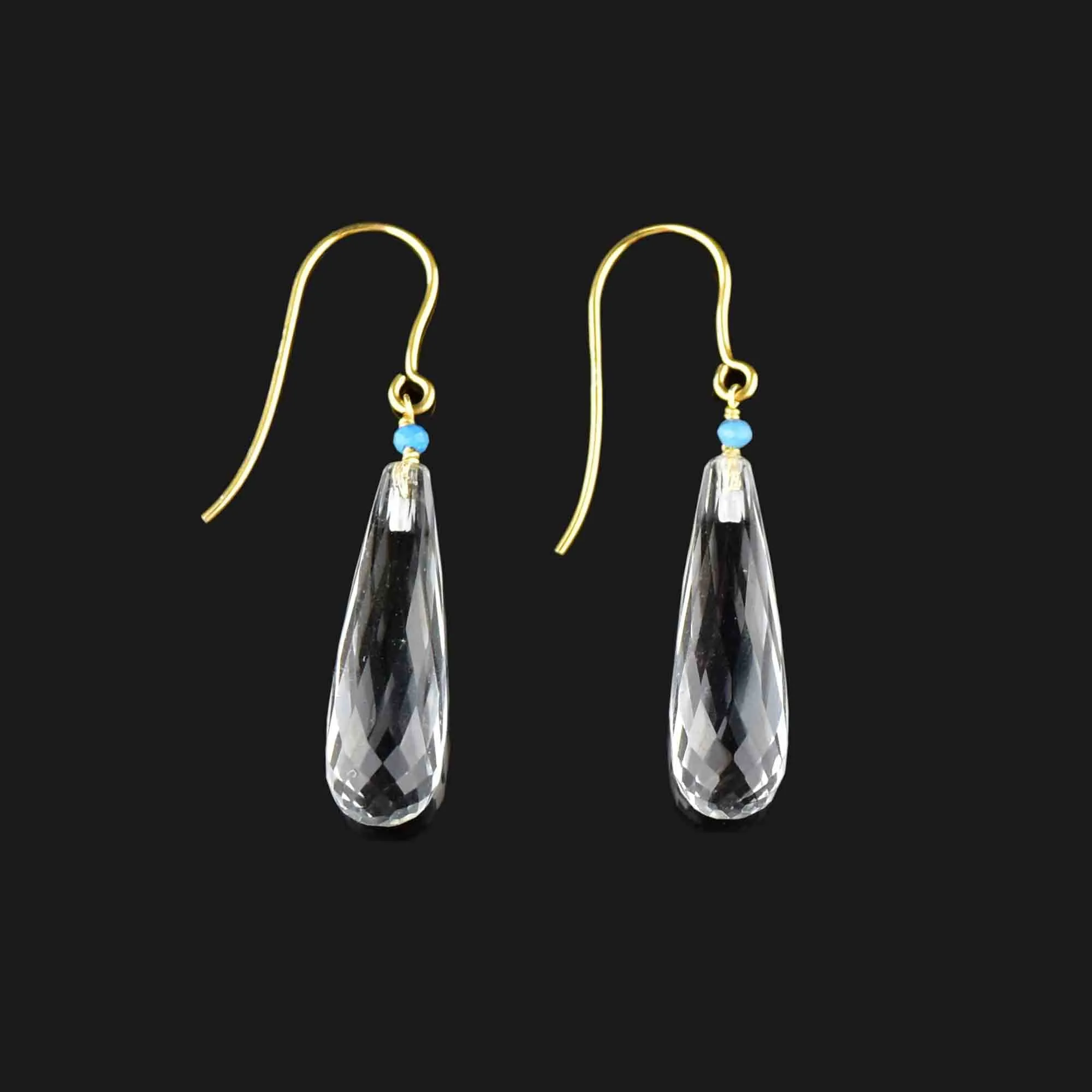 Vintage Gold Rock Crystal Turquoise Drop Earrings