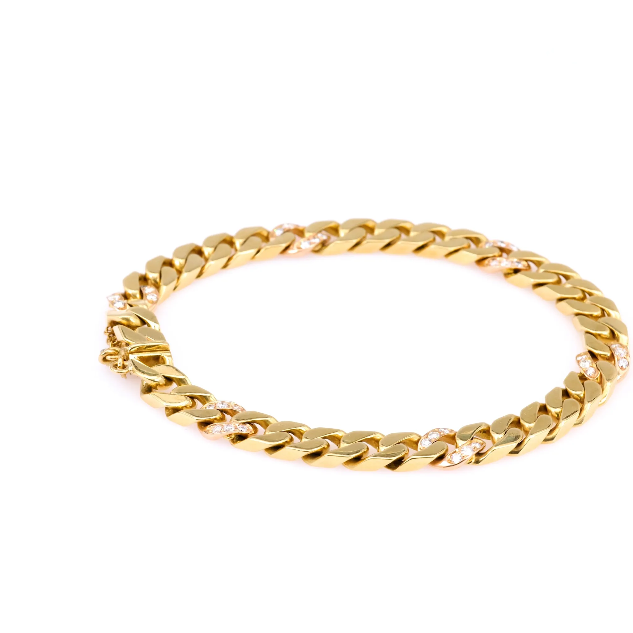 Vintage Italian Diamond 18k Yellow Gold Curb Bracelet