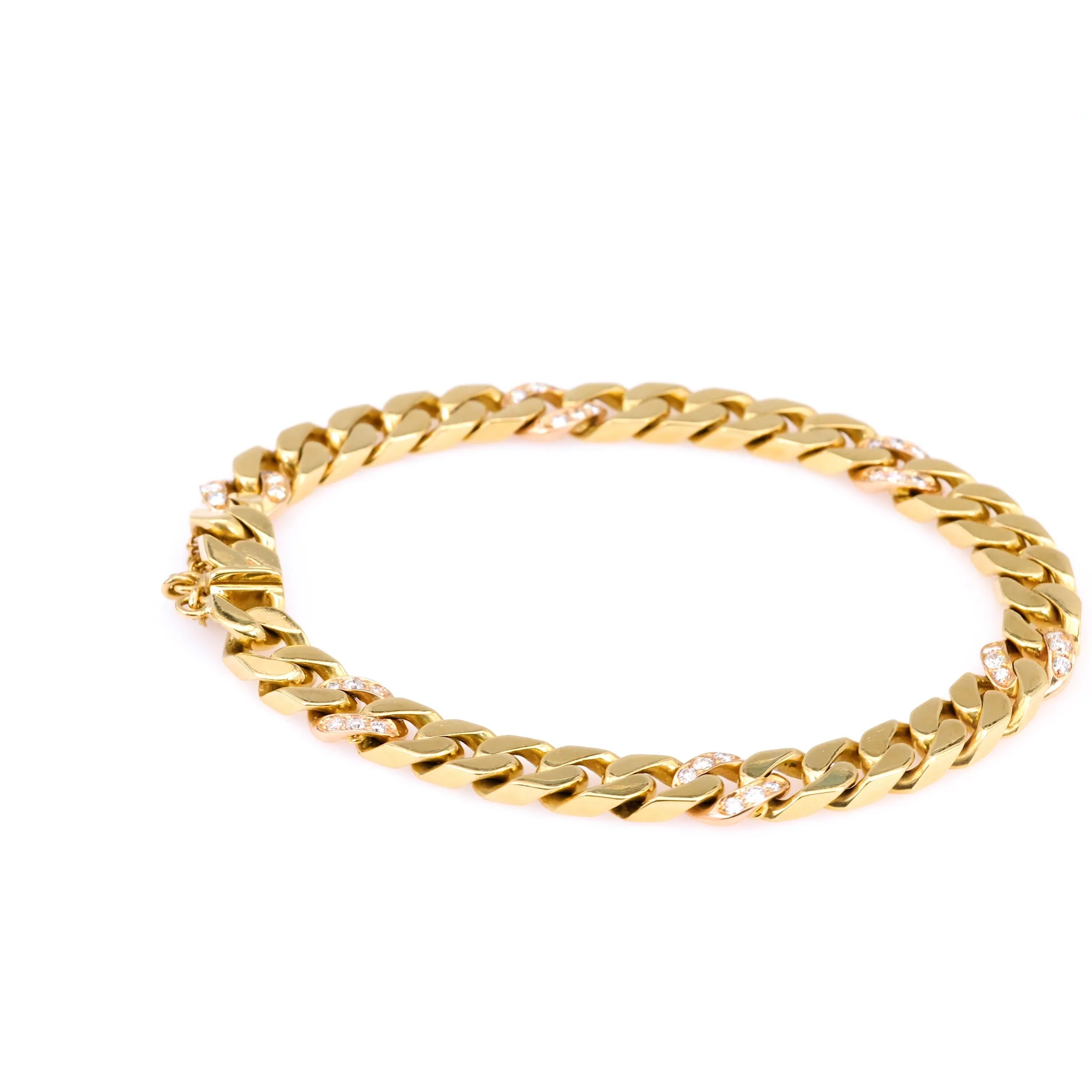 Vintage Italian Diamond 18k Yellow Gold Curb Bracelet