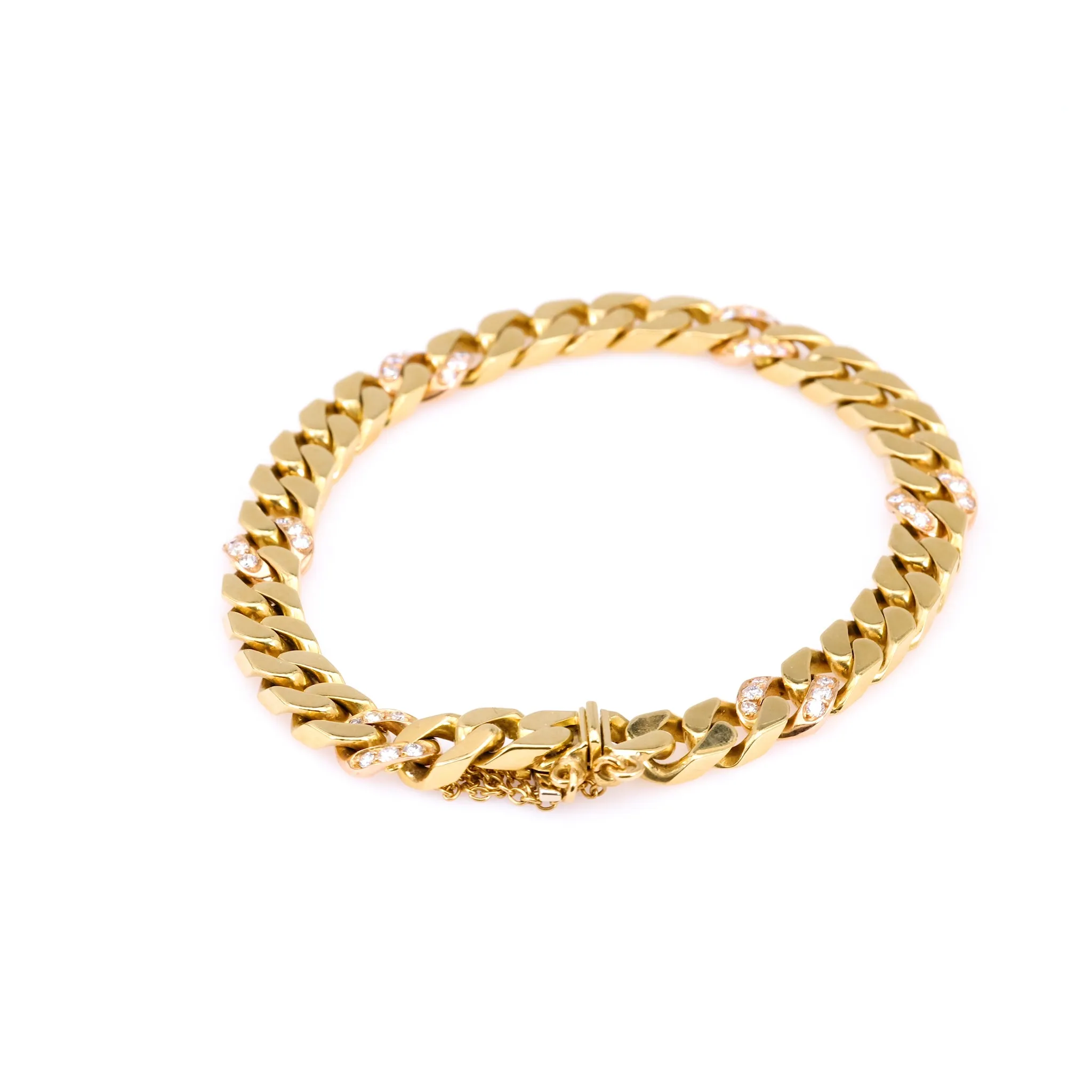 Vintage Italian Diamond 18k Yellow Gold Curb Bracelet