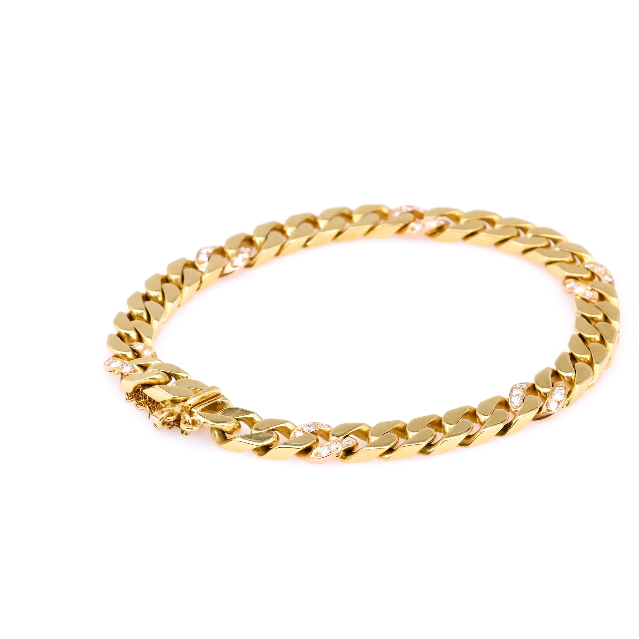 Vintage Italian Diamond 18k Yellow Gold Curb Bracelet