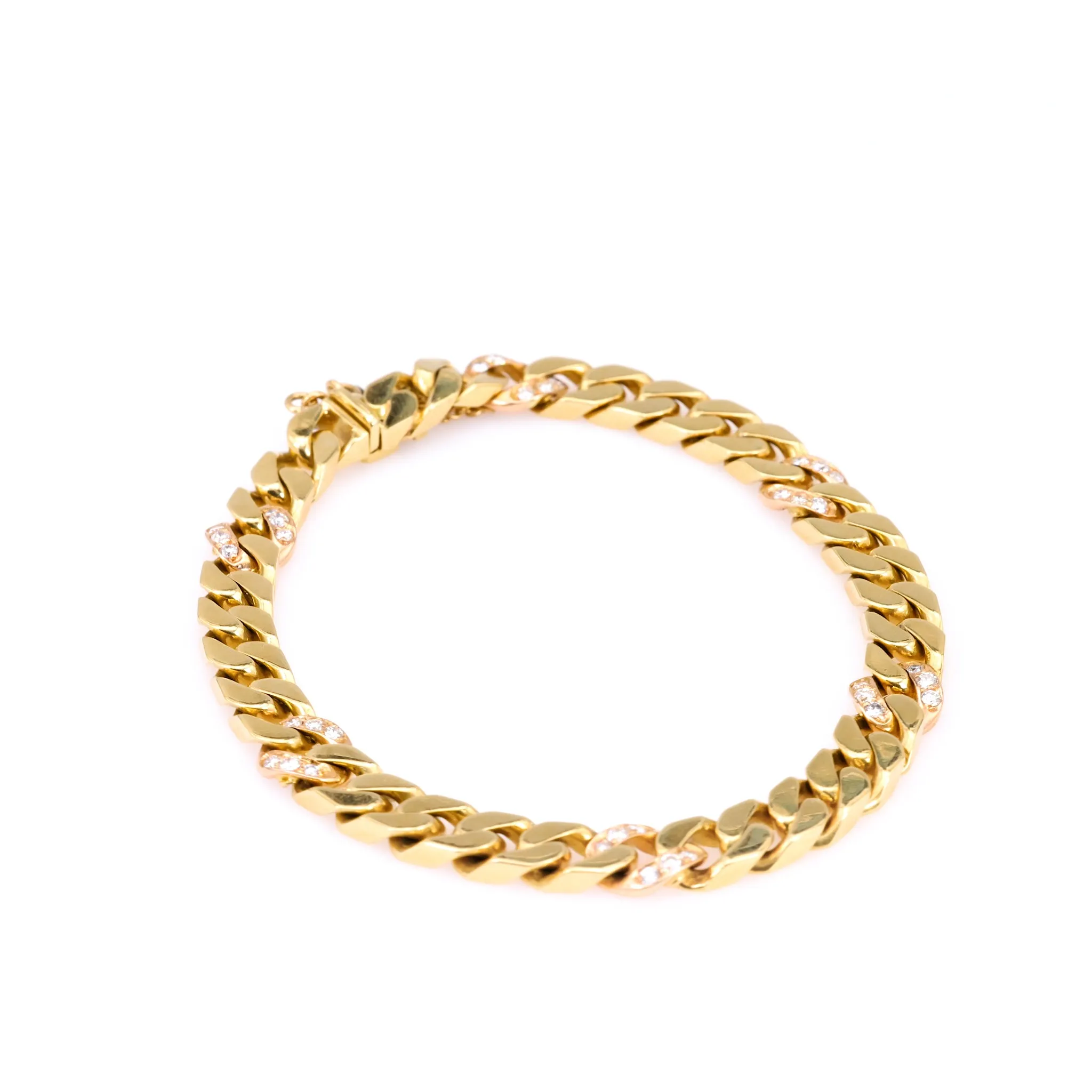 Vintage Italian Diamond 18k Yellow Gold Curb Bracelet