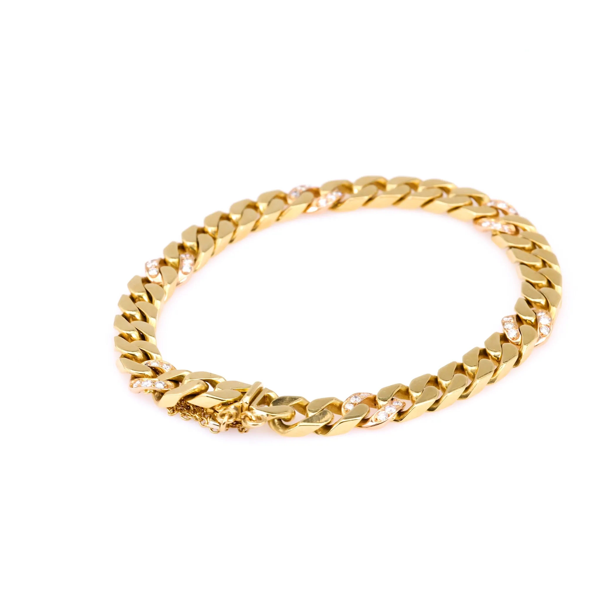 Vintage Italian Diamond 18k Yellow Gold Curb Bracelet