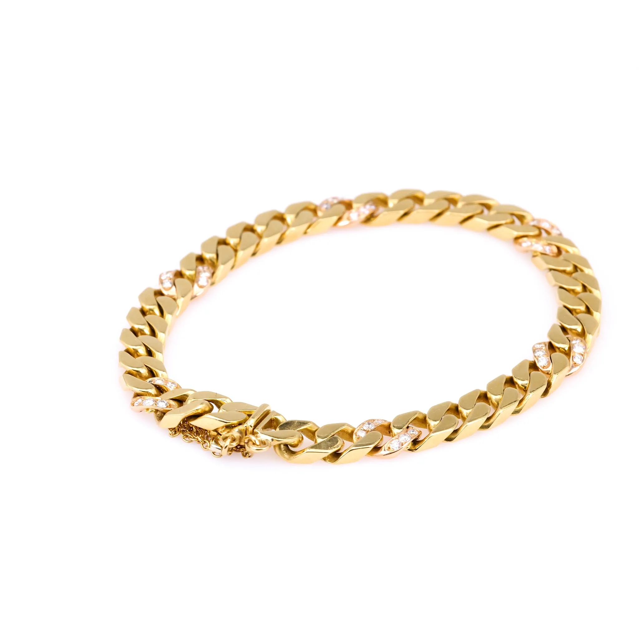 Vintage Italian Diamond 18k Yellow Gold Curb Bracelet