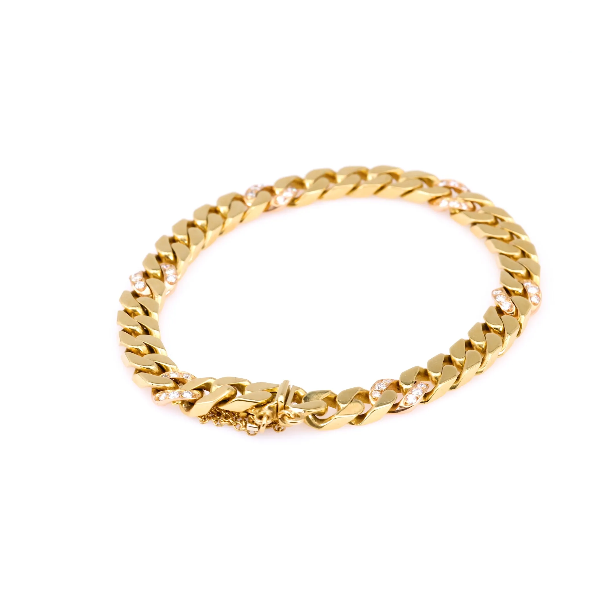 Vintage Italian Diamond 18k Yellow Gold Curb Bracelet