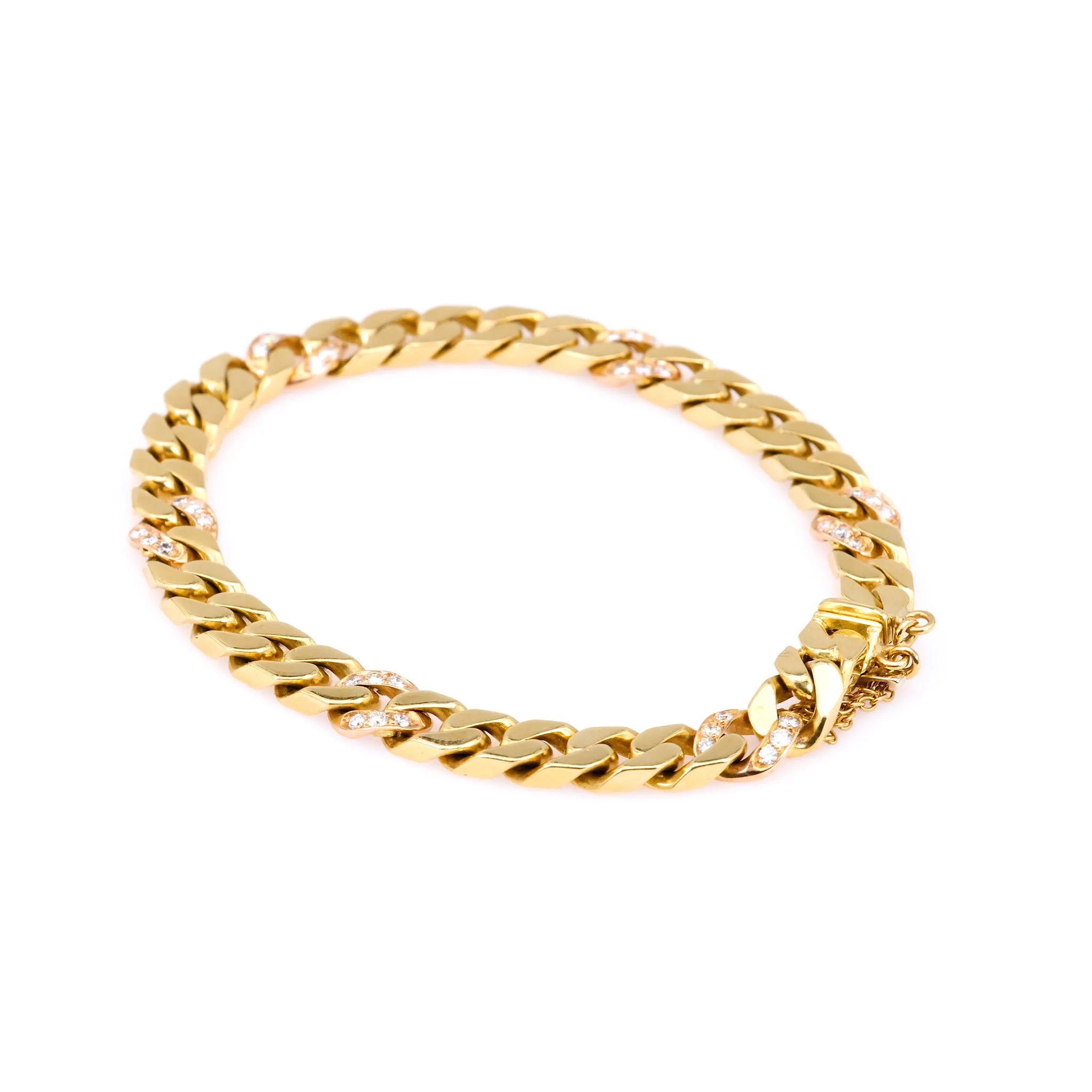 Vintage Italian Diamond 18k Yellow Gold Curb Bracelet