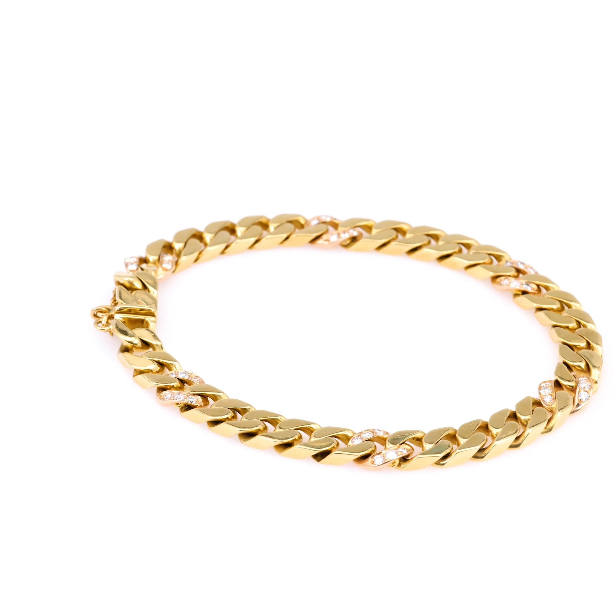 Vintage Italian Diamond 18k Yellow Gold Curb Bracelet