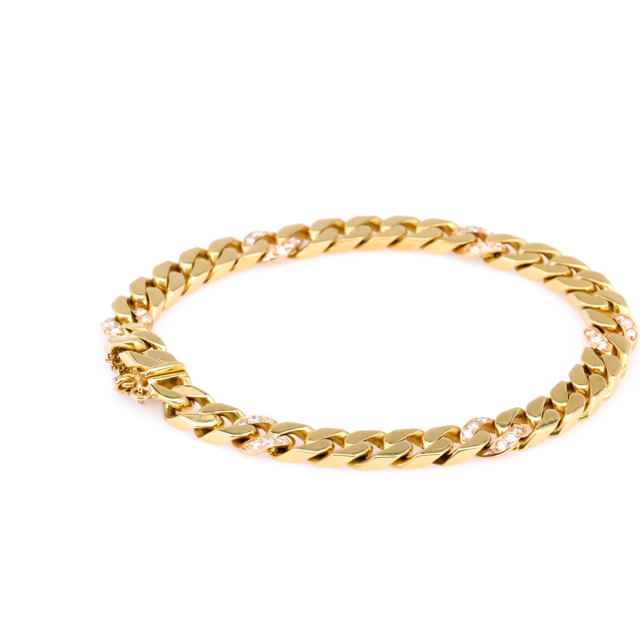 Vintage Italian Diamond 18k Yellow Gold Curb Bracelet