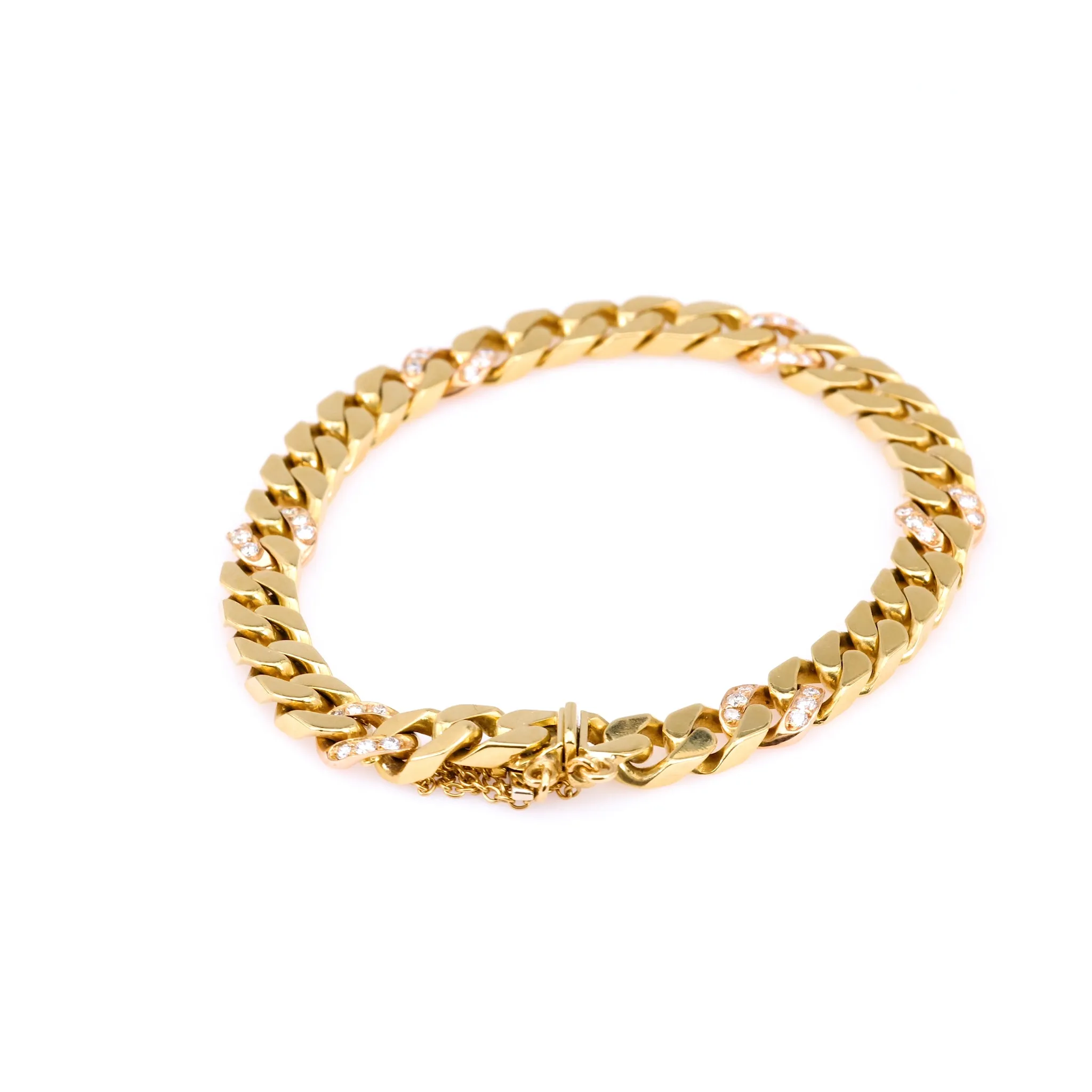 Vintage Italian Diamond 18k Yellow Gold Curb Bracelet