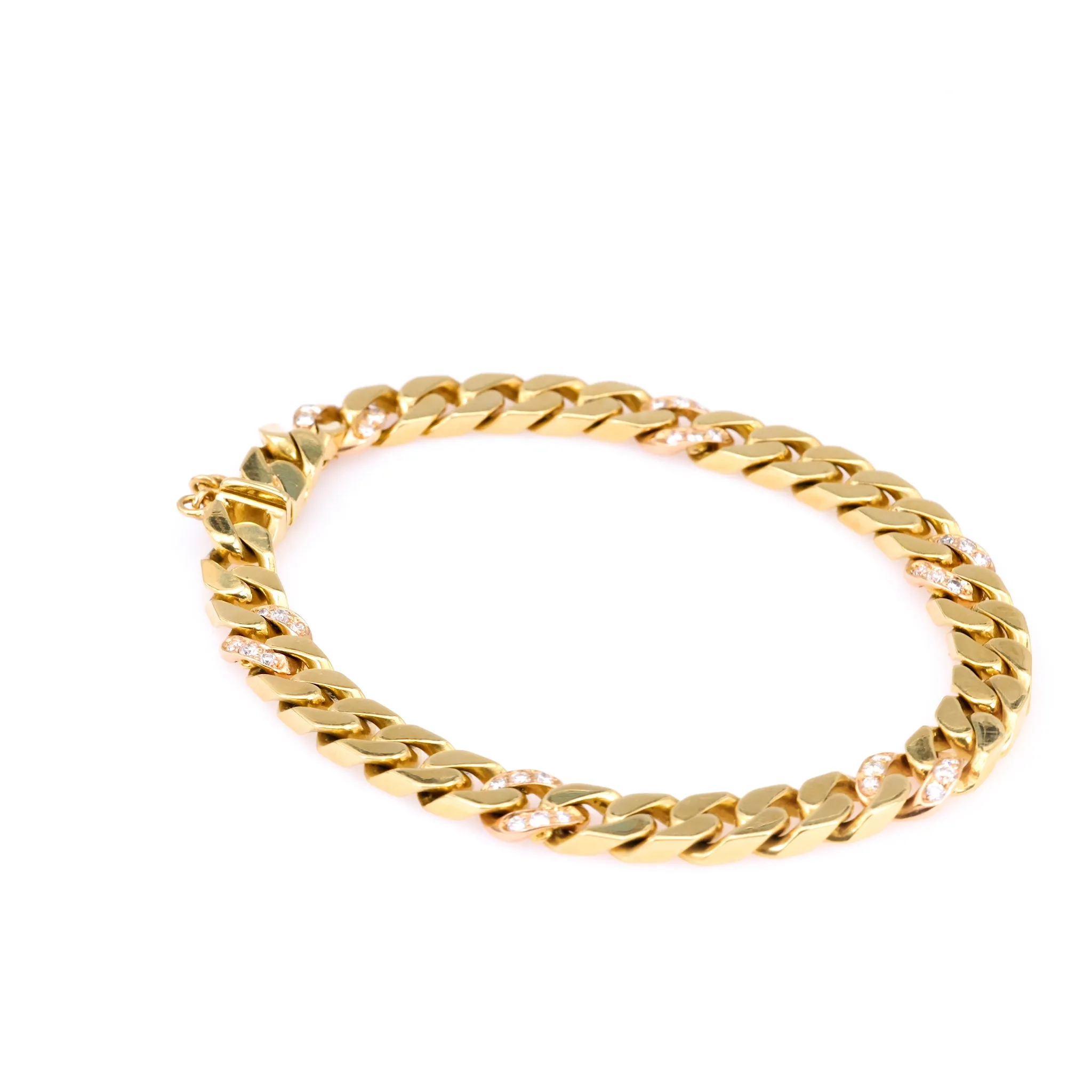 Vintage Italian Diamond 18k Yellow Gold Curb Bracelet