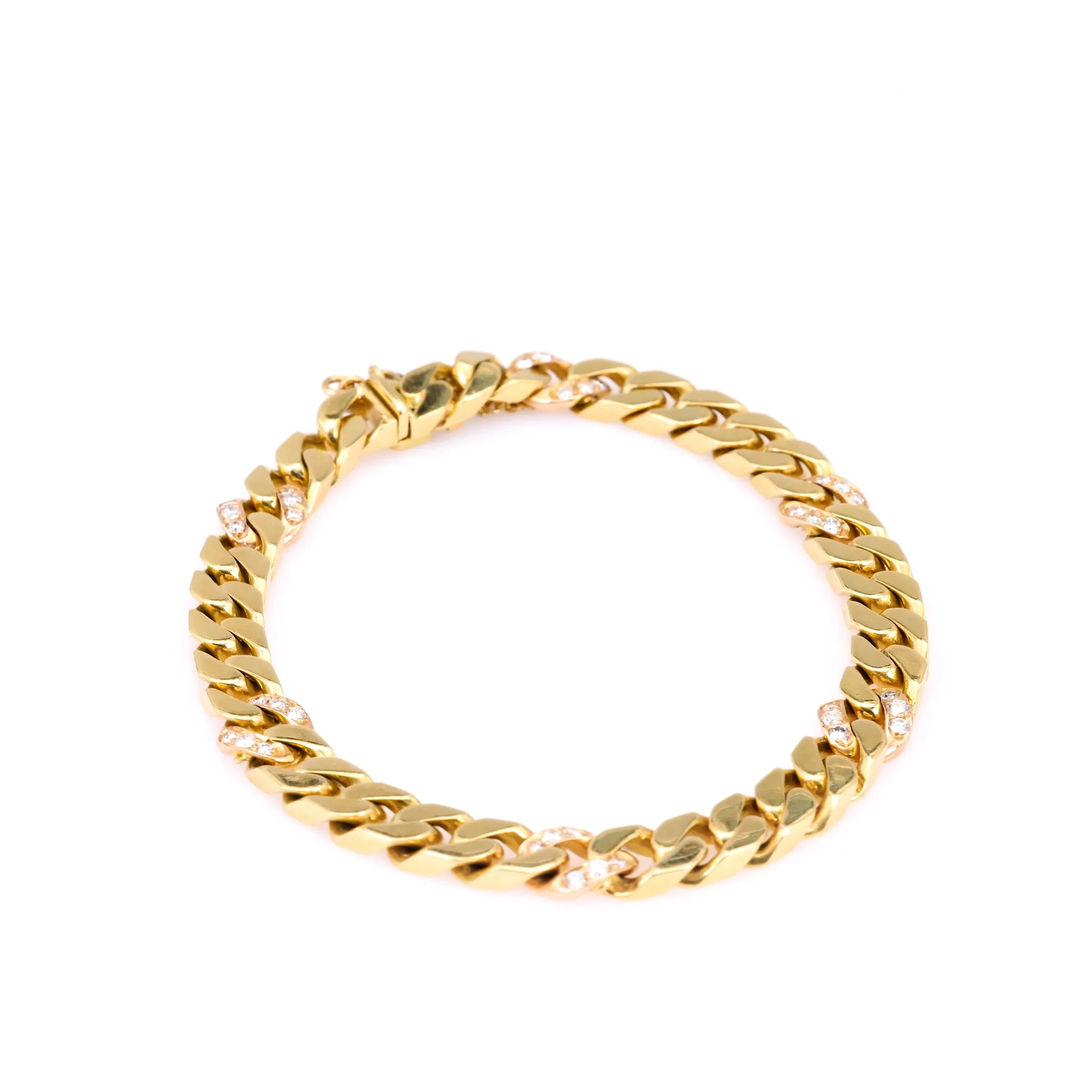 Vintage Italian Diamond 18k Yellow Gold Curb Bracelet