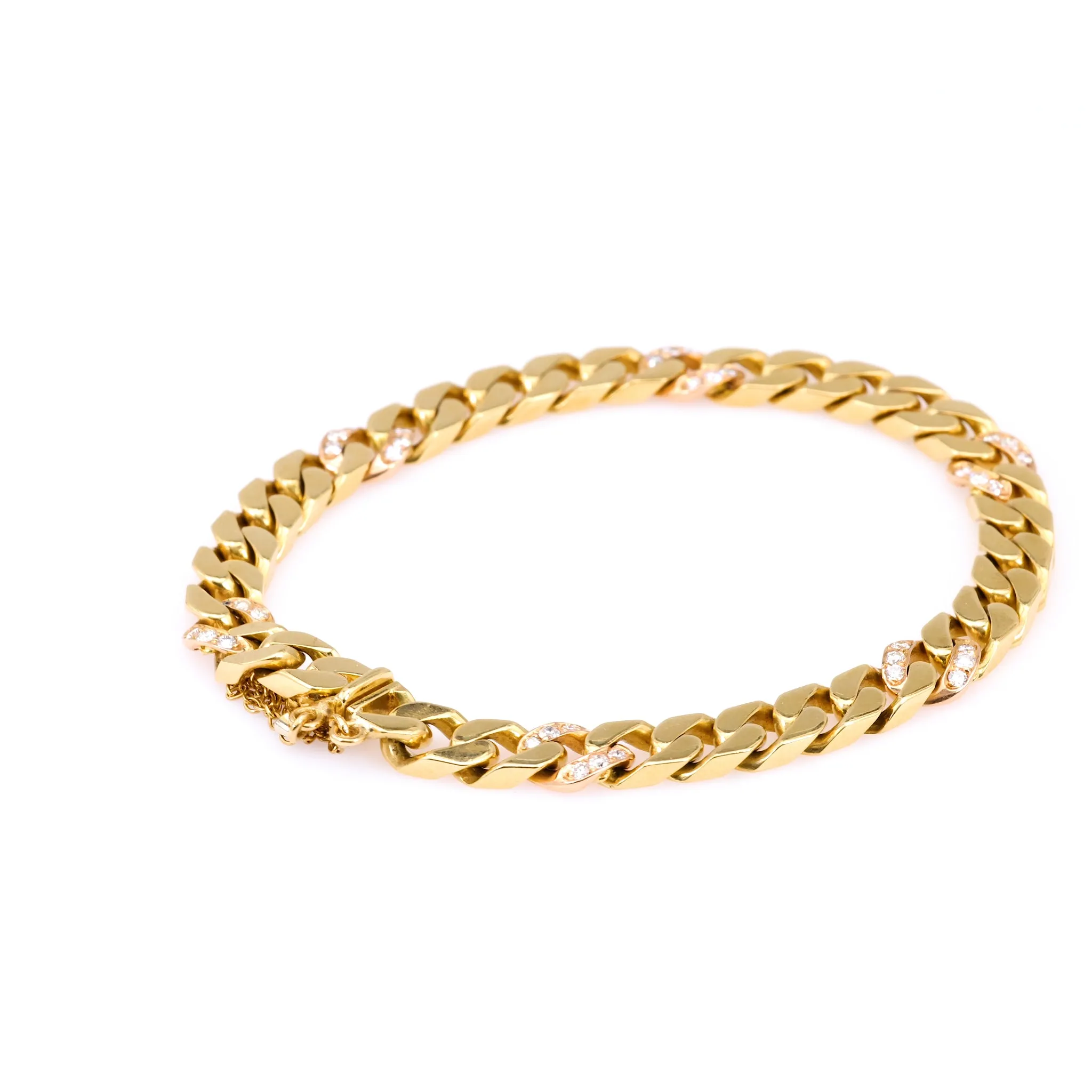 Vintage Italian Diamond 18k Yellow Gold Curb Bracelet