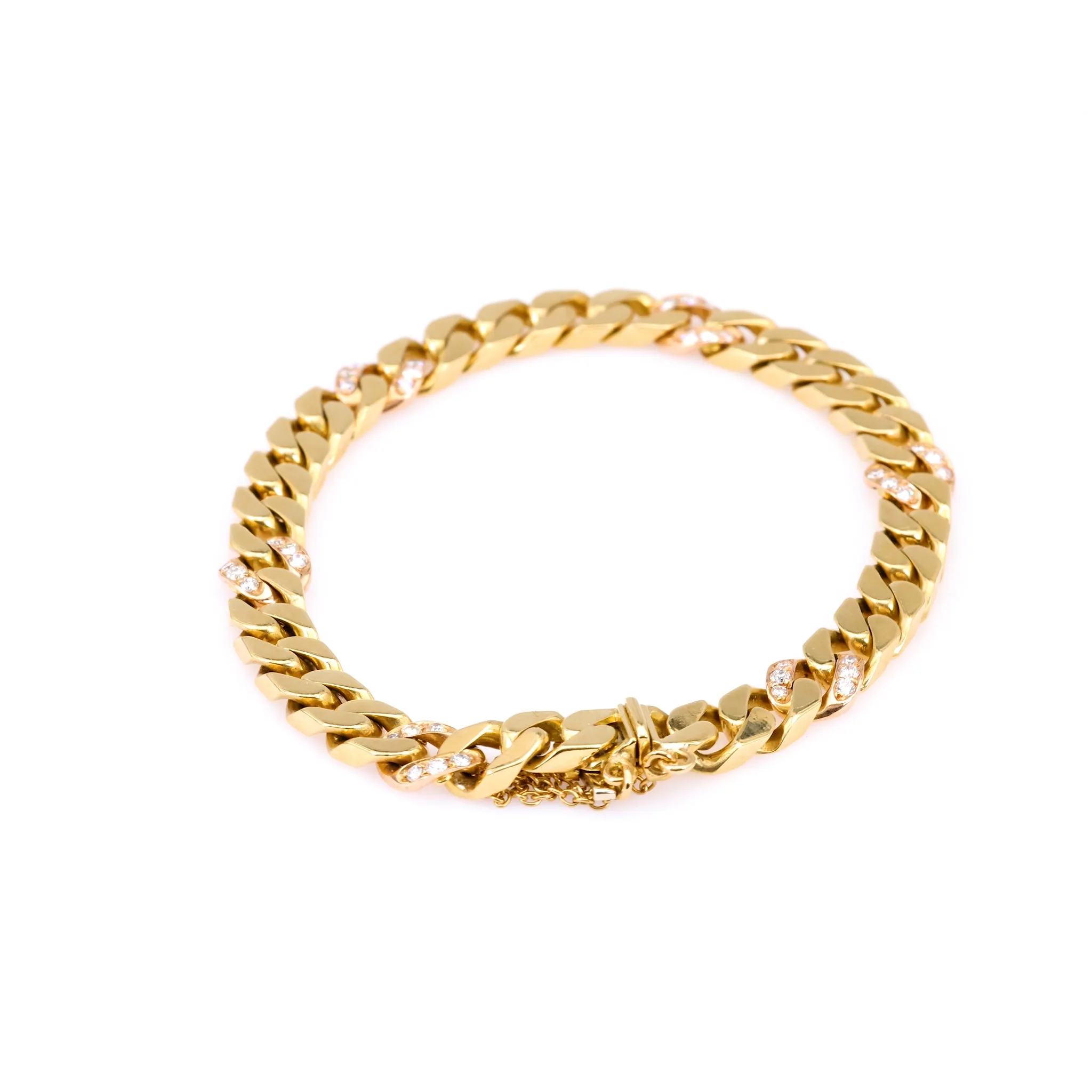 Vintage Italian Diamond 18k Yellow Gold Curb Bracelet