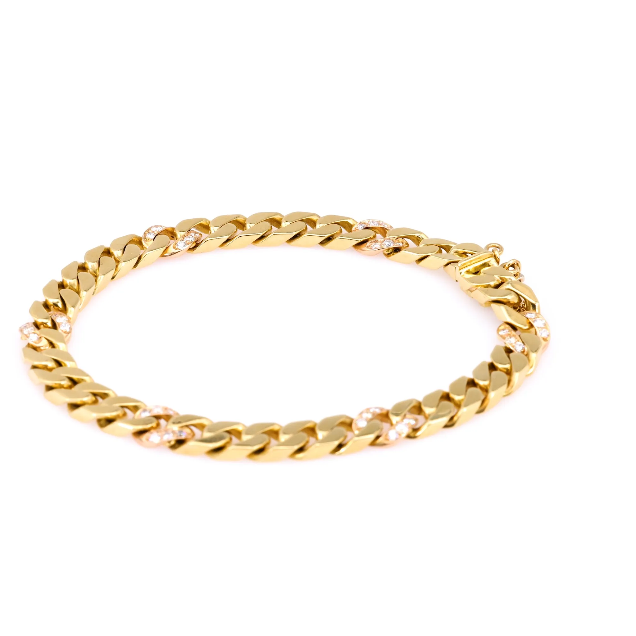 Vintage Italian Diamond 18k Yellow Gold Curb Bracelet