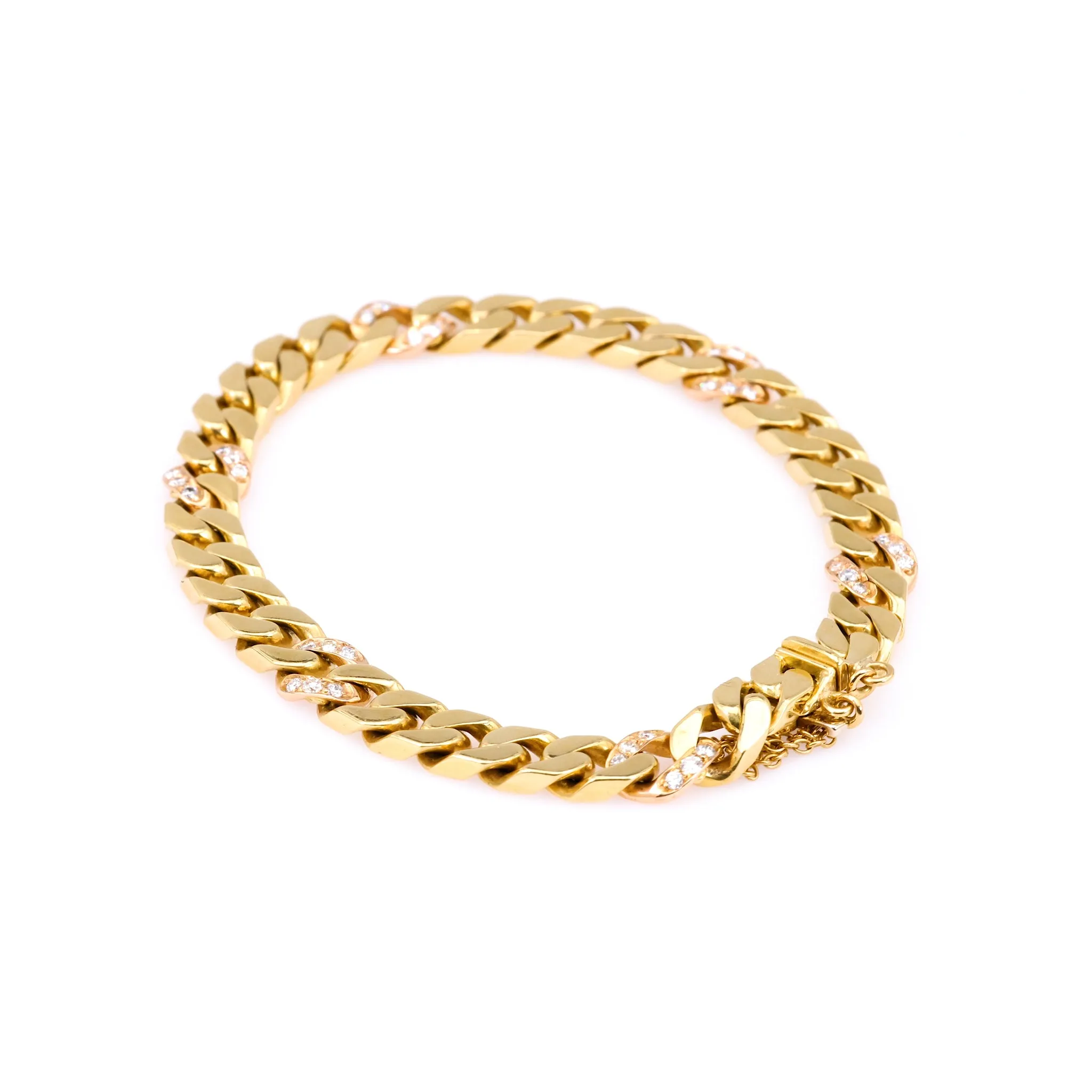 Vintage Italian Diamond 18k Yellow Gold Curb Bracelet