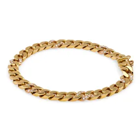 Vintage Italian Diamond 18k Yellow Gold Curb Bracelet