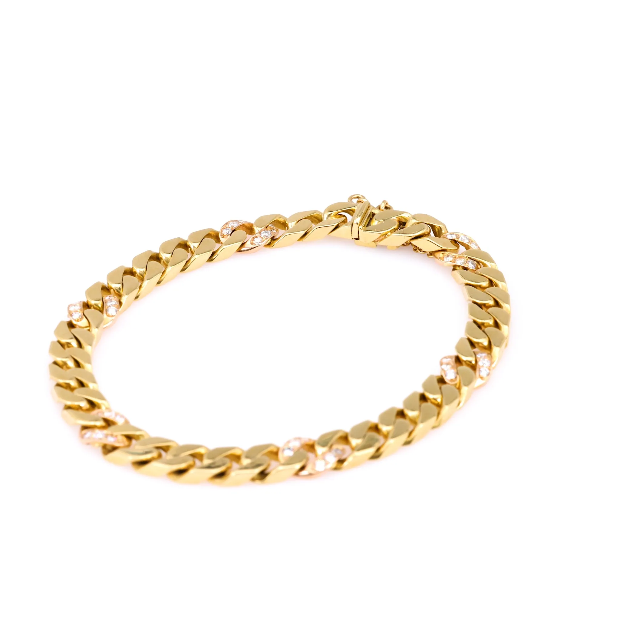 Vintage Italian Diamond 18k Yellow Gold Curb Bracelet