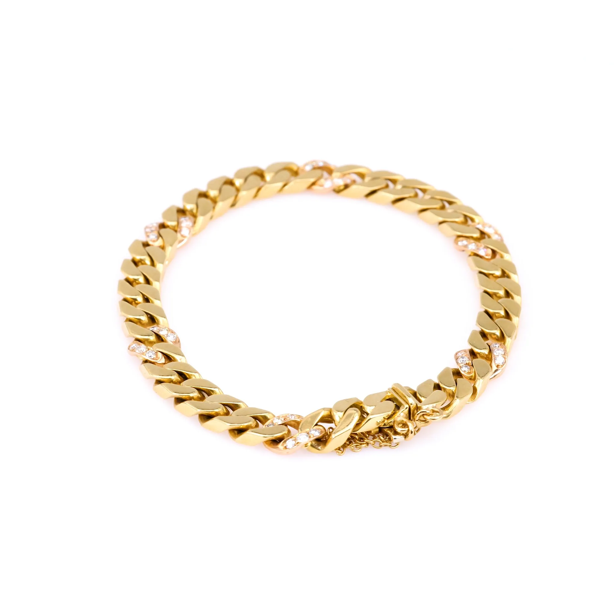 Vintage Italian Diamond 18k Yellow Gold Curb Bracelet