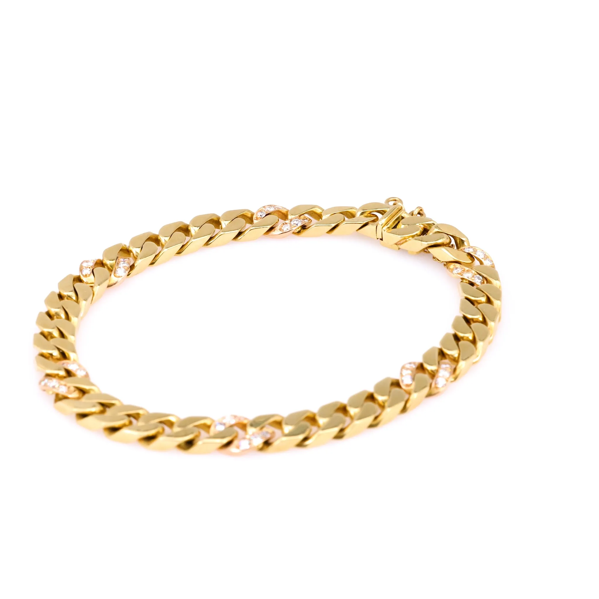 Vintage Italian Diamond 18k Yellow Gold Curb Bracelet