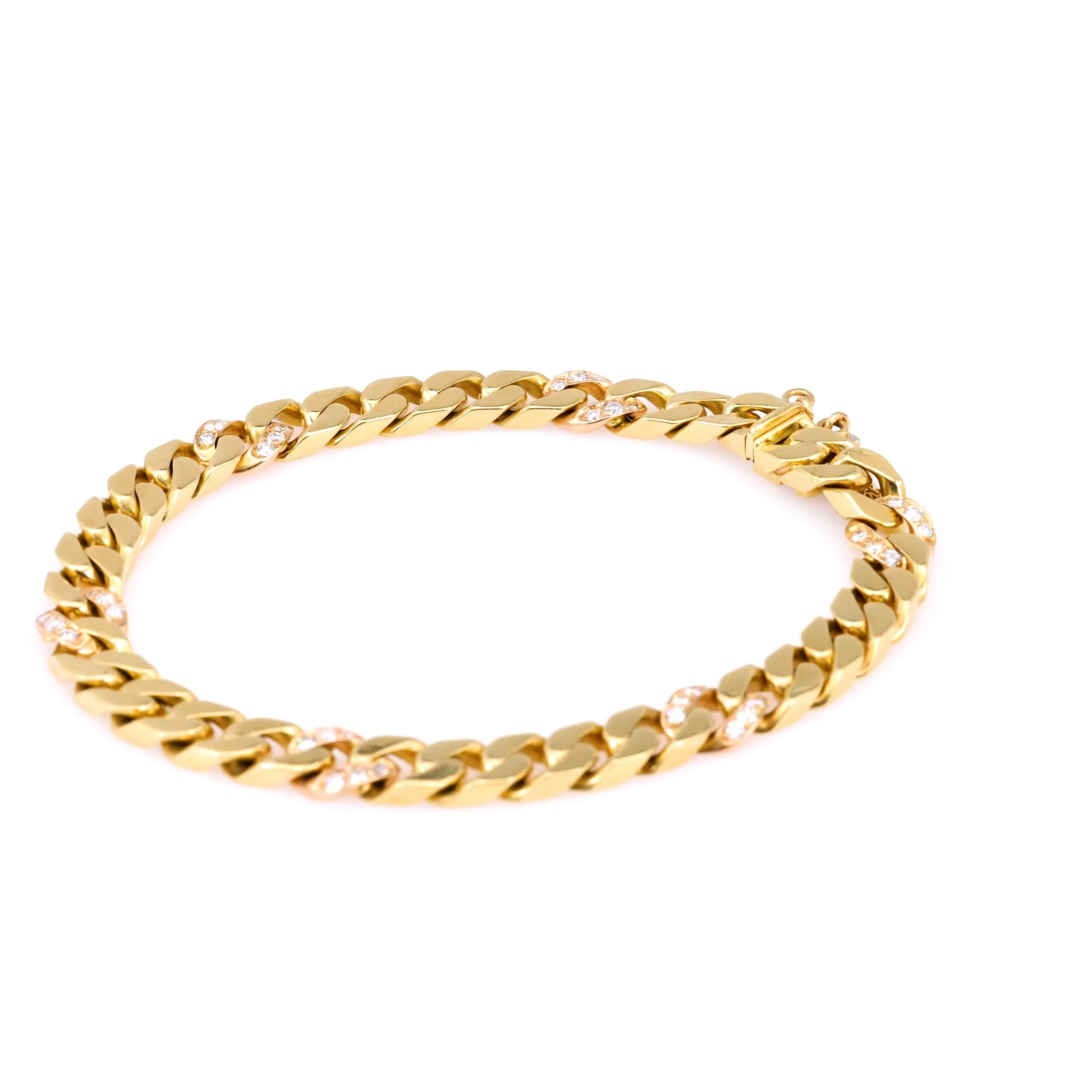 Vintage Italian Diamond 18k Yellow Gold Curb Bracelet