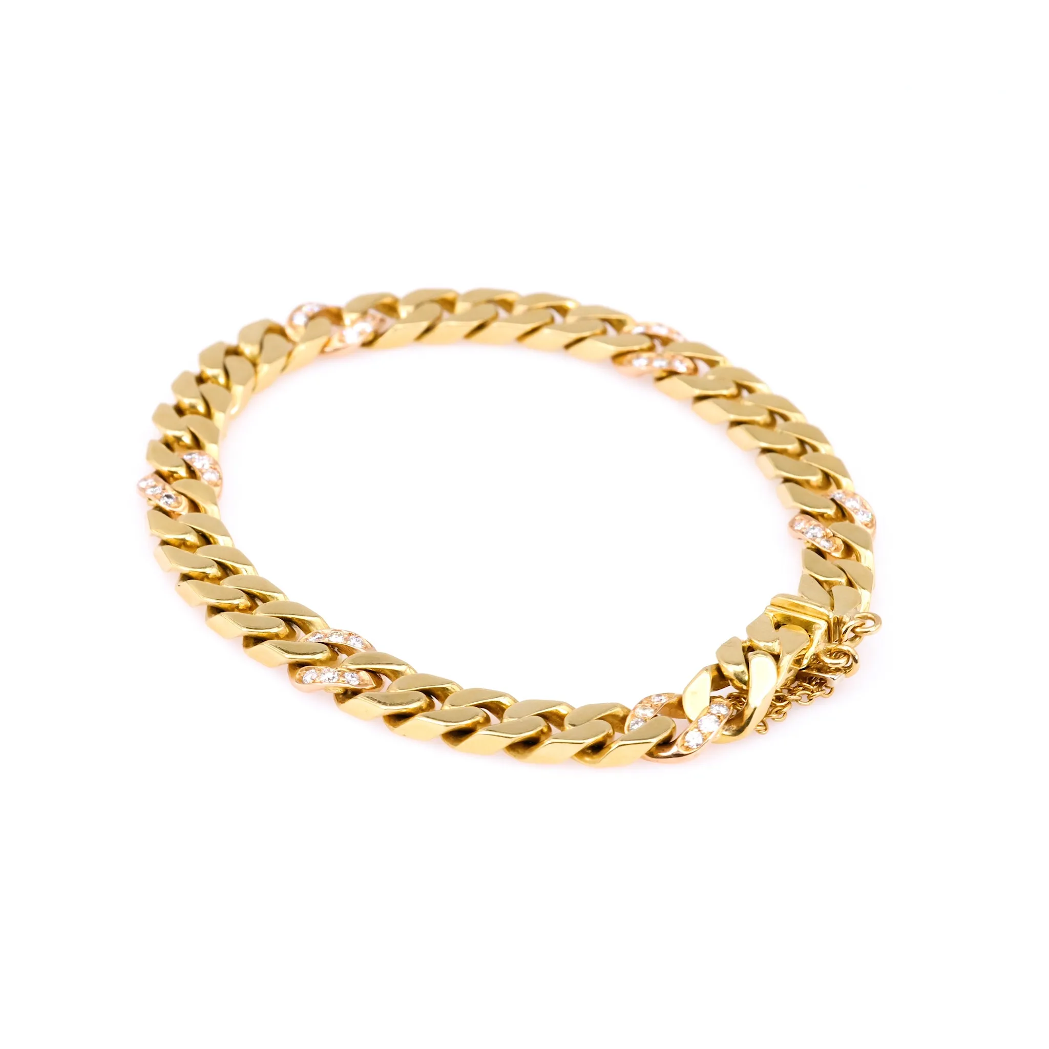 Vintage Italian Diamond 18k Yellow Gold Curb Bracelet