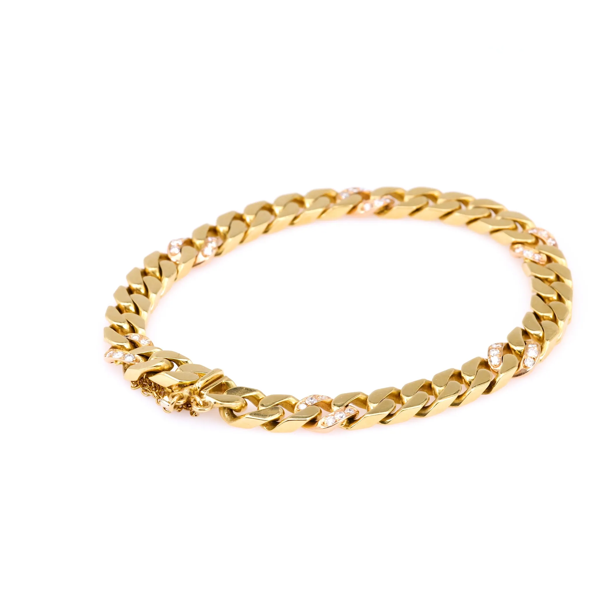 Vintage Italian Diamond 18k Yellow Gold Curb Bracelet