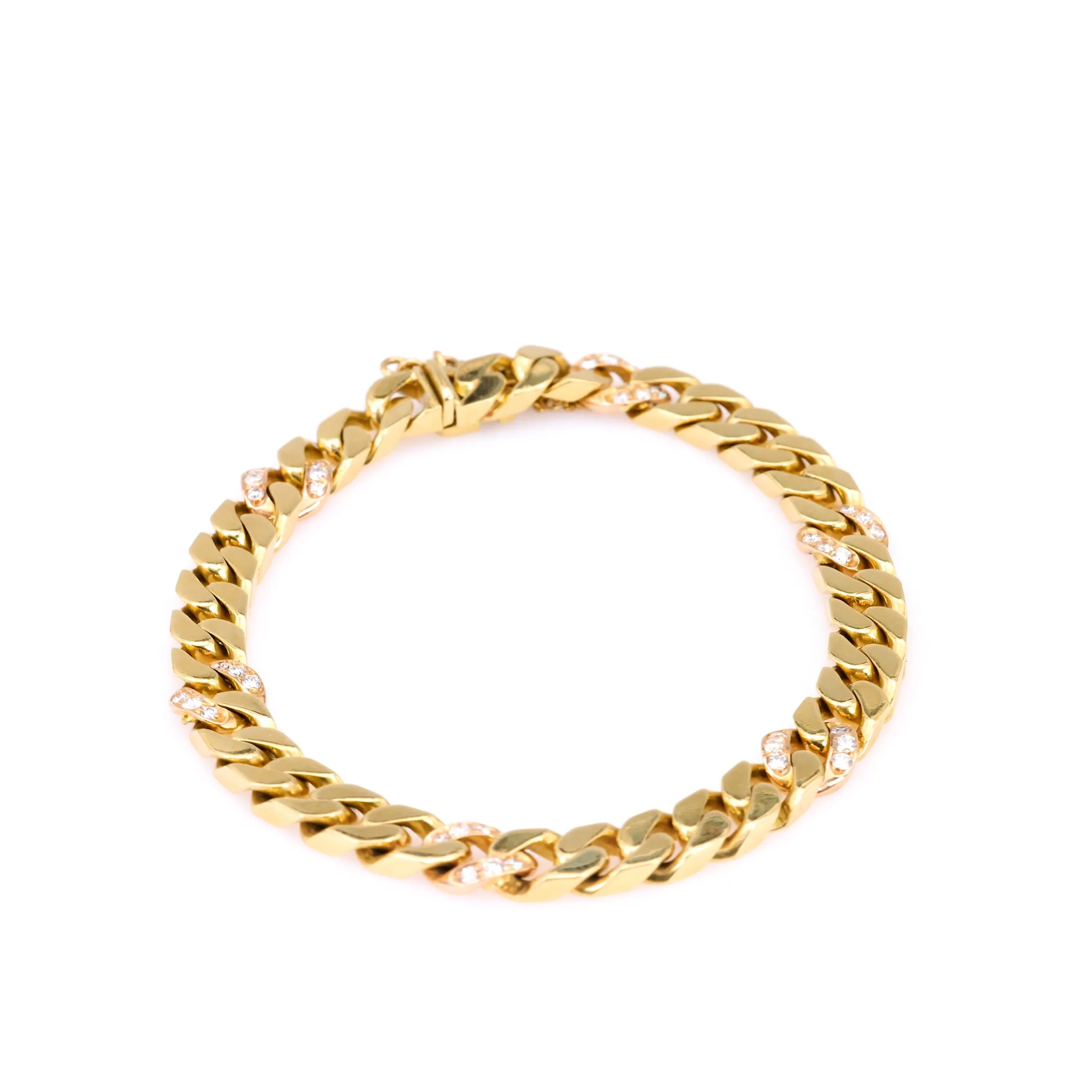 Vintage Italian Diamond 18k Yellow Gold Curb Bracelet