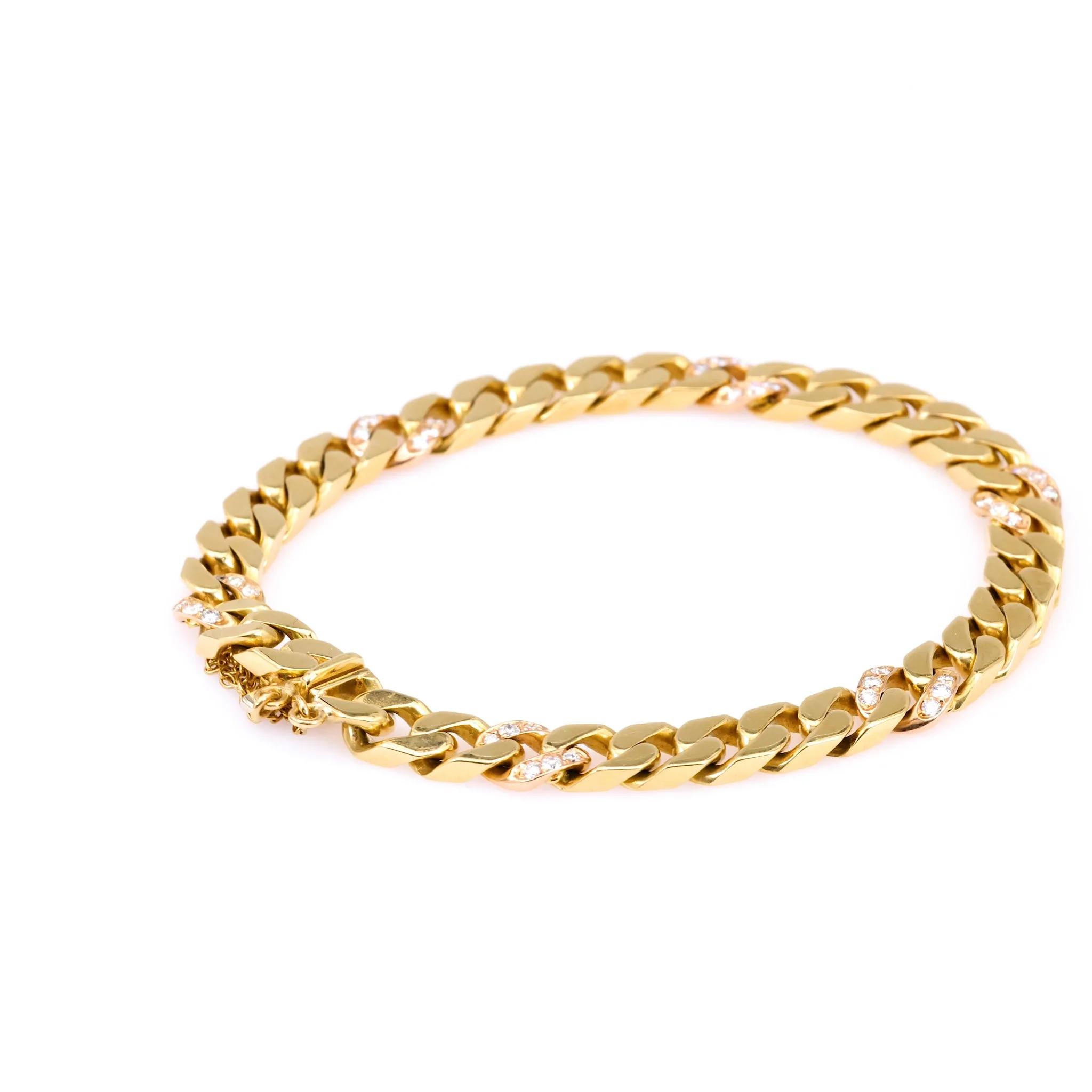 Vintage Italian Diamond 18k Yellow Gold Curb Bracelet