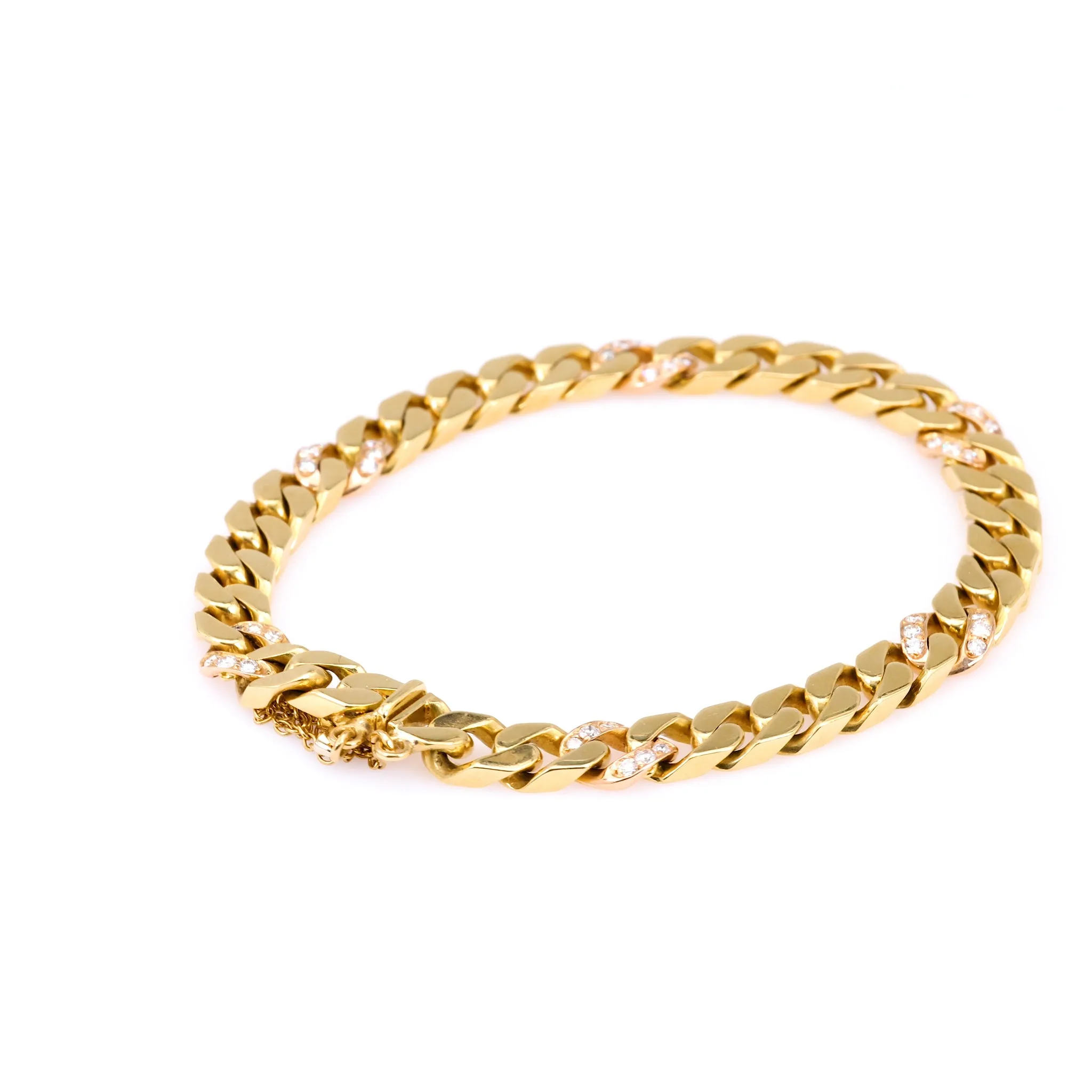 Vintage Italian Diamond 18k Yellow Gold Curb Bracelet