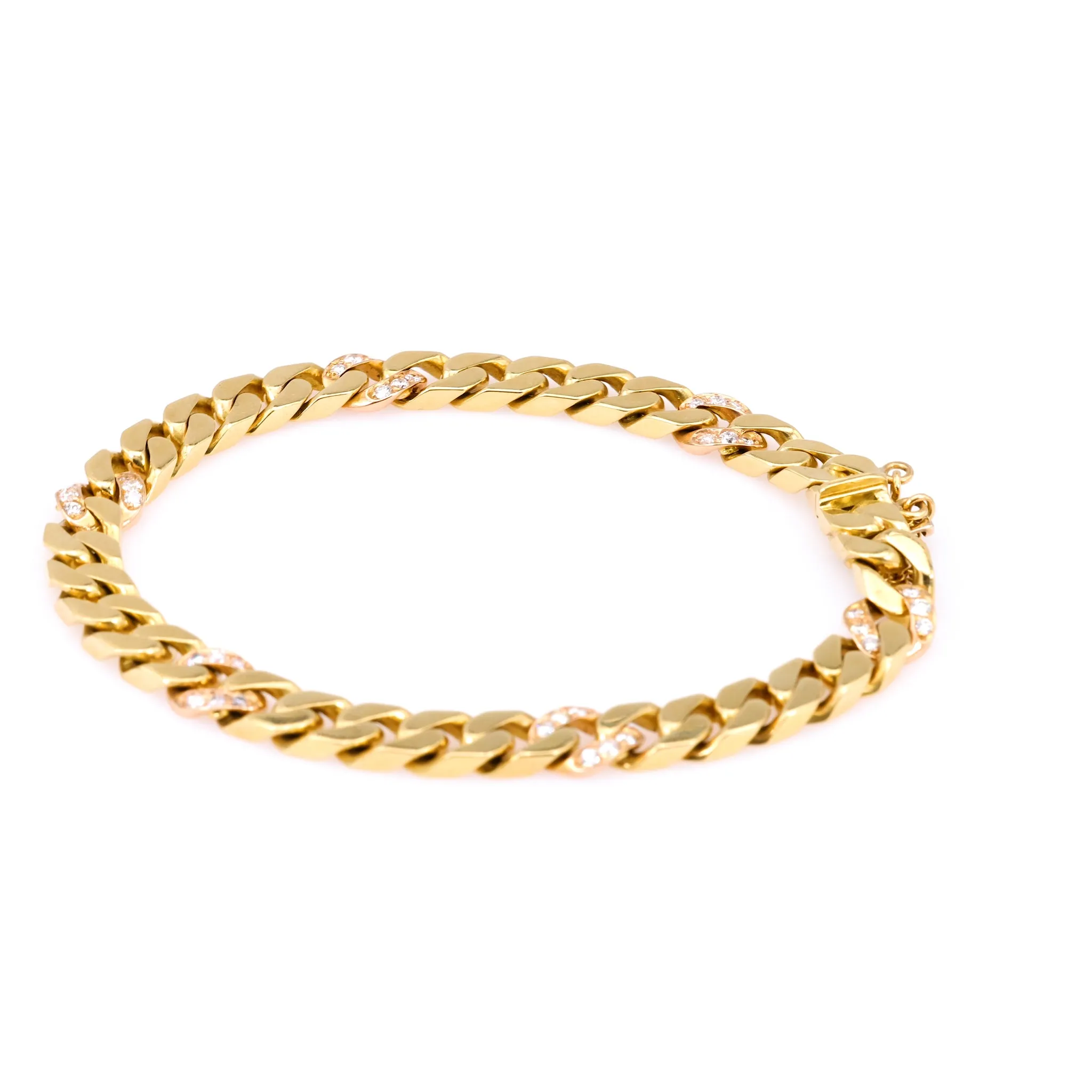 Vintage Italian Diamond 18k Yellow Gold Curb Bracelet