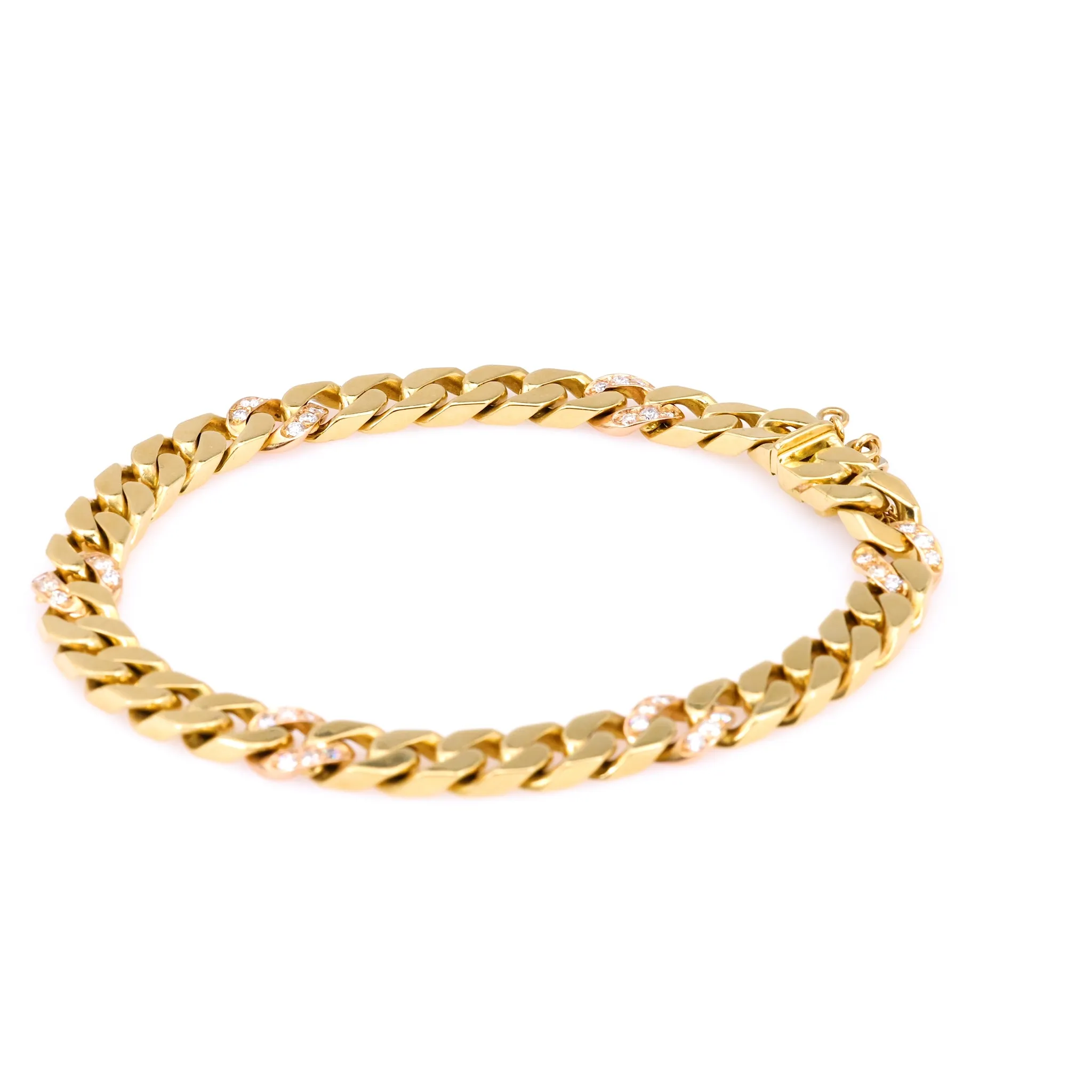 Vintage Italian Diamond 18k Yellow Gold Curb Bracelet