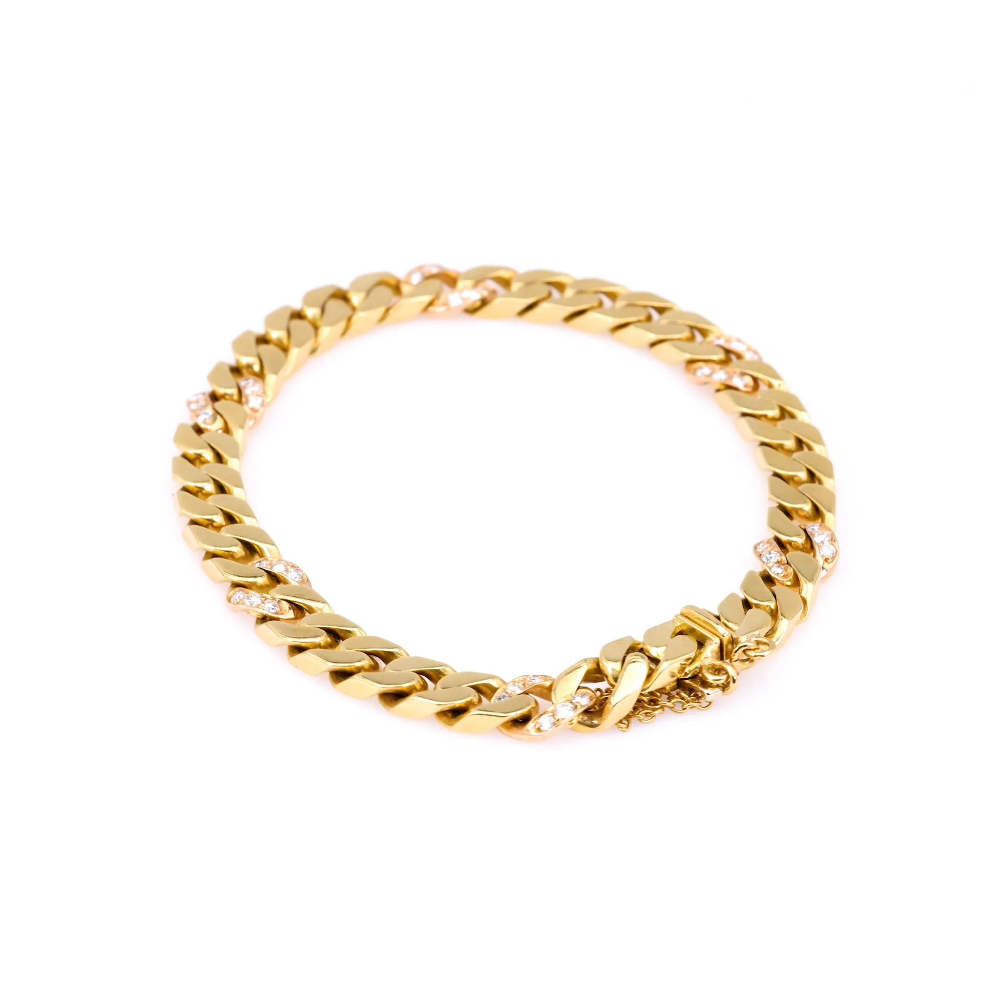 Vintage Italian Diamond 18k Yellow Gold Curb Bracelet