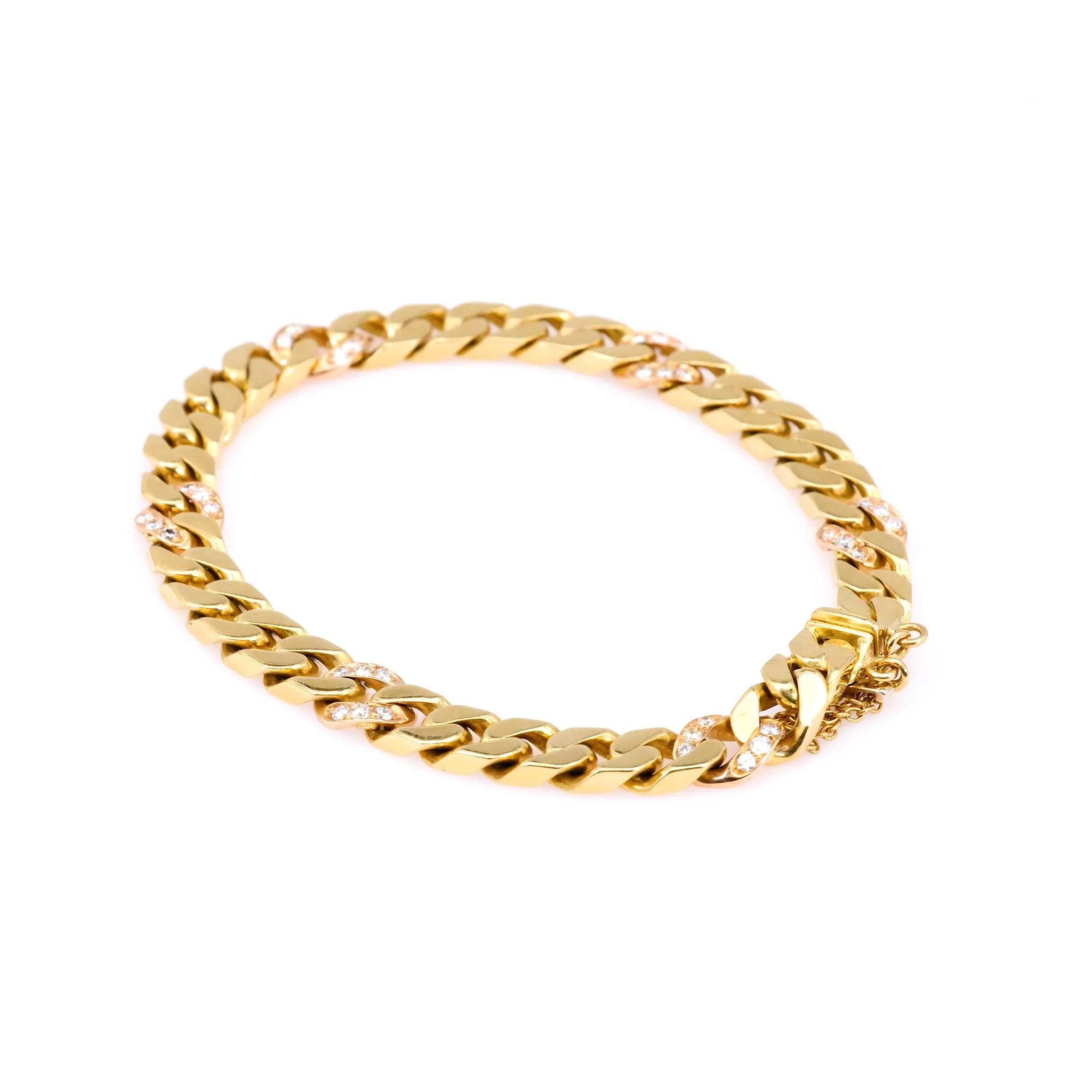 Vintage Italian Diamond 18k Yellow Gold Curb Bracelet