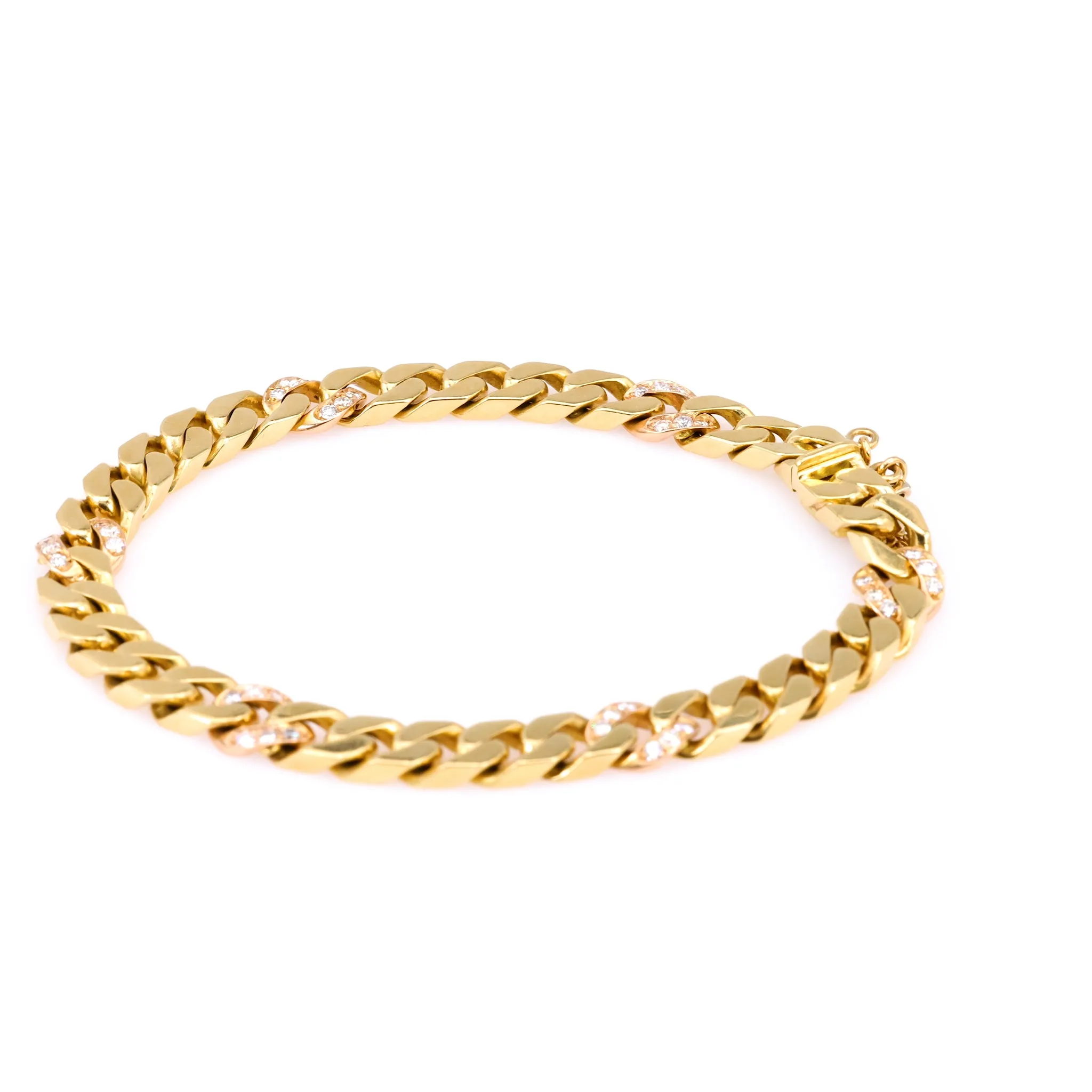 Vintage Italian Diamond 18k Yellow Gold Curb Bracelet