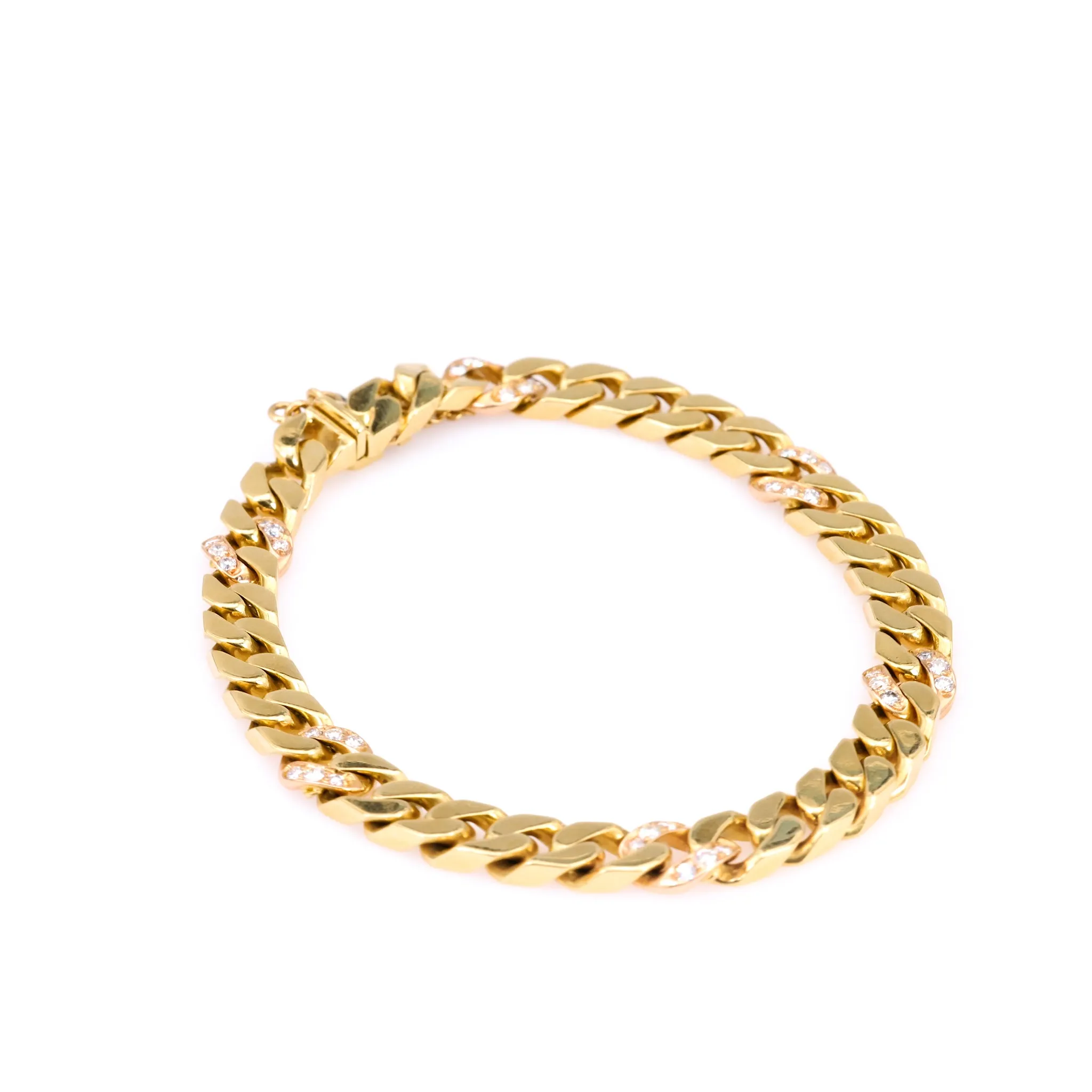 Vintage Italian Diamond 18k Yellow Gold Curb Bracelet