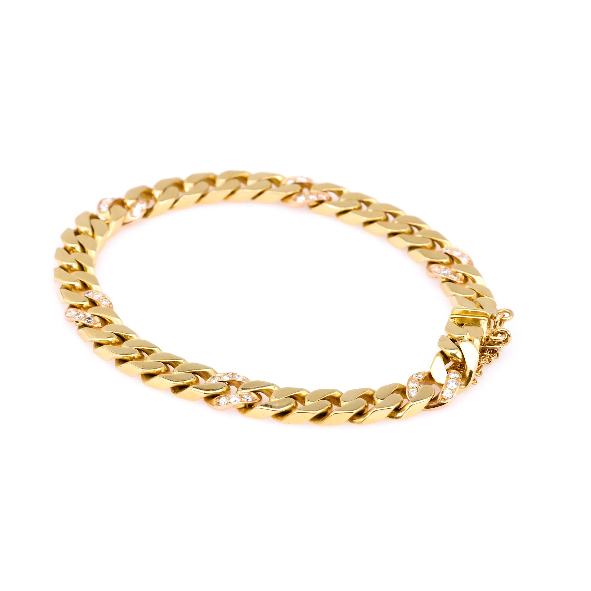 Vintage Italian Diamond 18k Yellow Gold Curb Bracelet