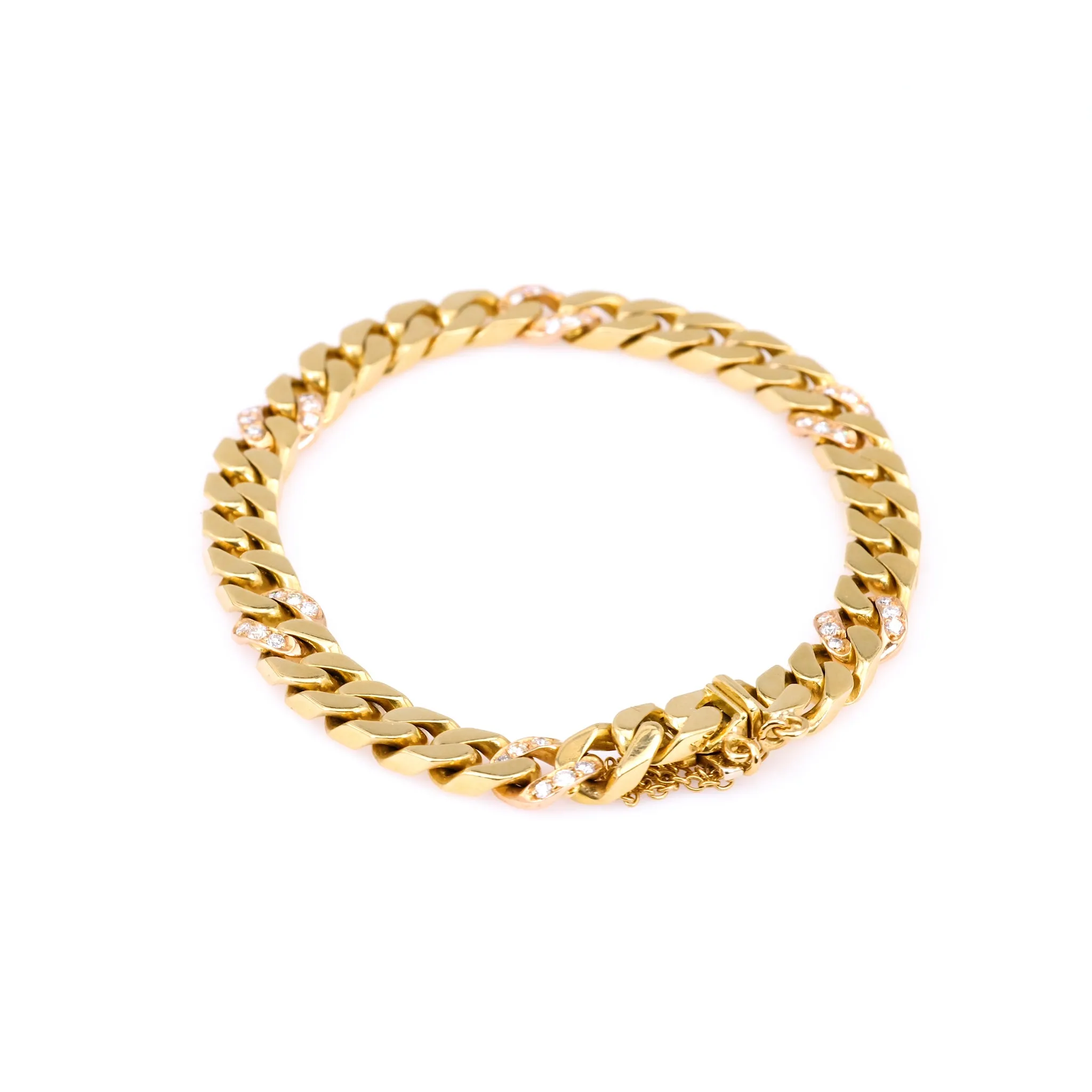 Vintage Italian Diamond 18k Yellow Gold Curb Bracelet