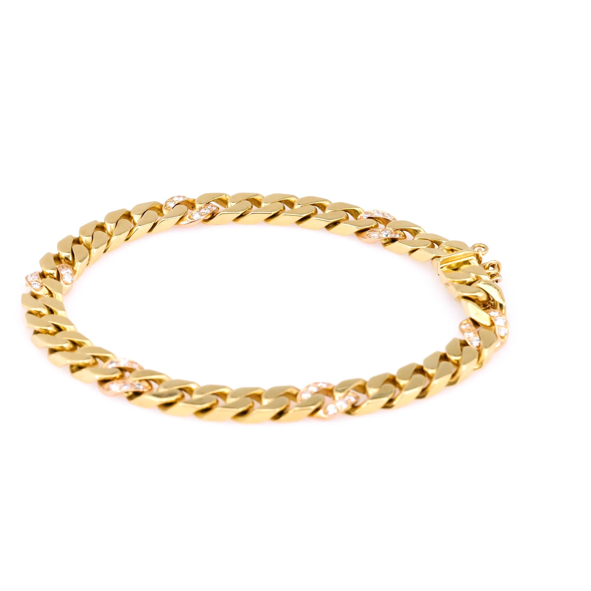 Vintage Italian Diamond 18k Yellow Gold Curb Bracelet