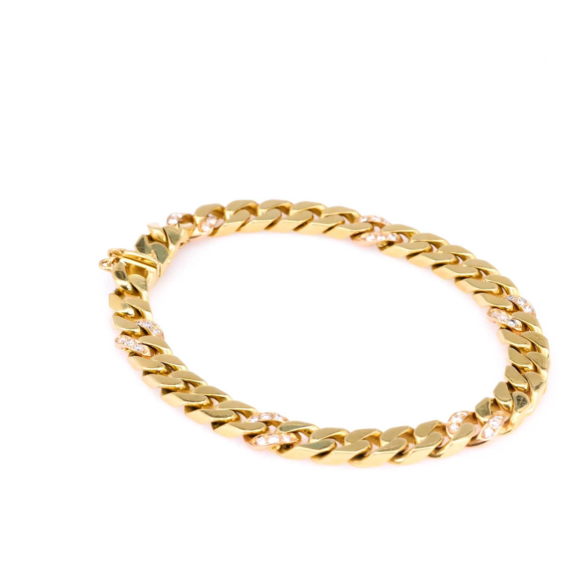 Vintage Italian Diamond 18k Yellow Gold Curb Bracelet