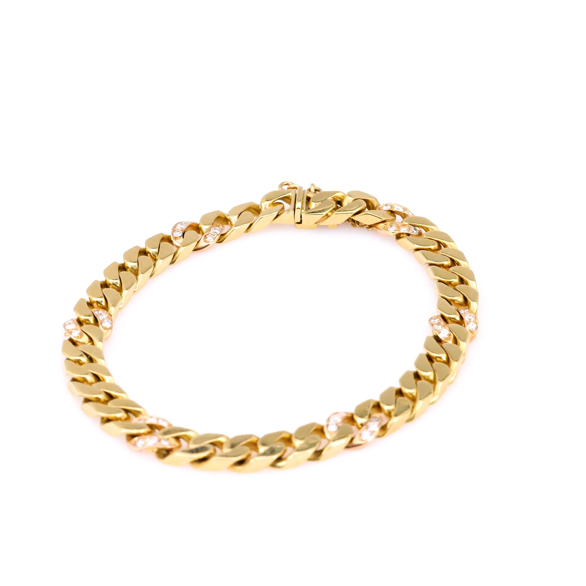 Vintage Italian Diamond 18k Yellow Gold Curb Bracelet