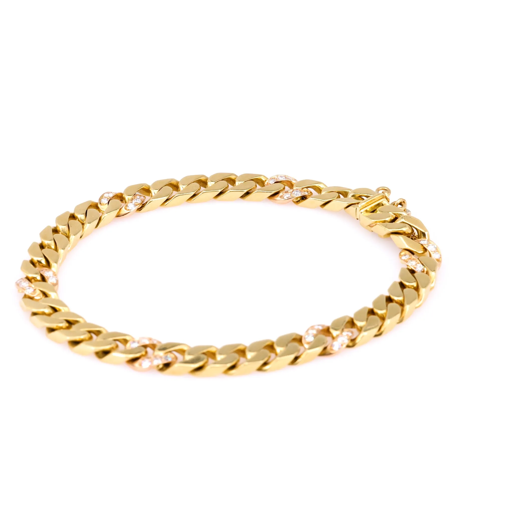 Vintage Italian Diamond 18k Yellow Gold Curb Bracelet