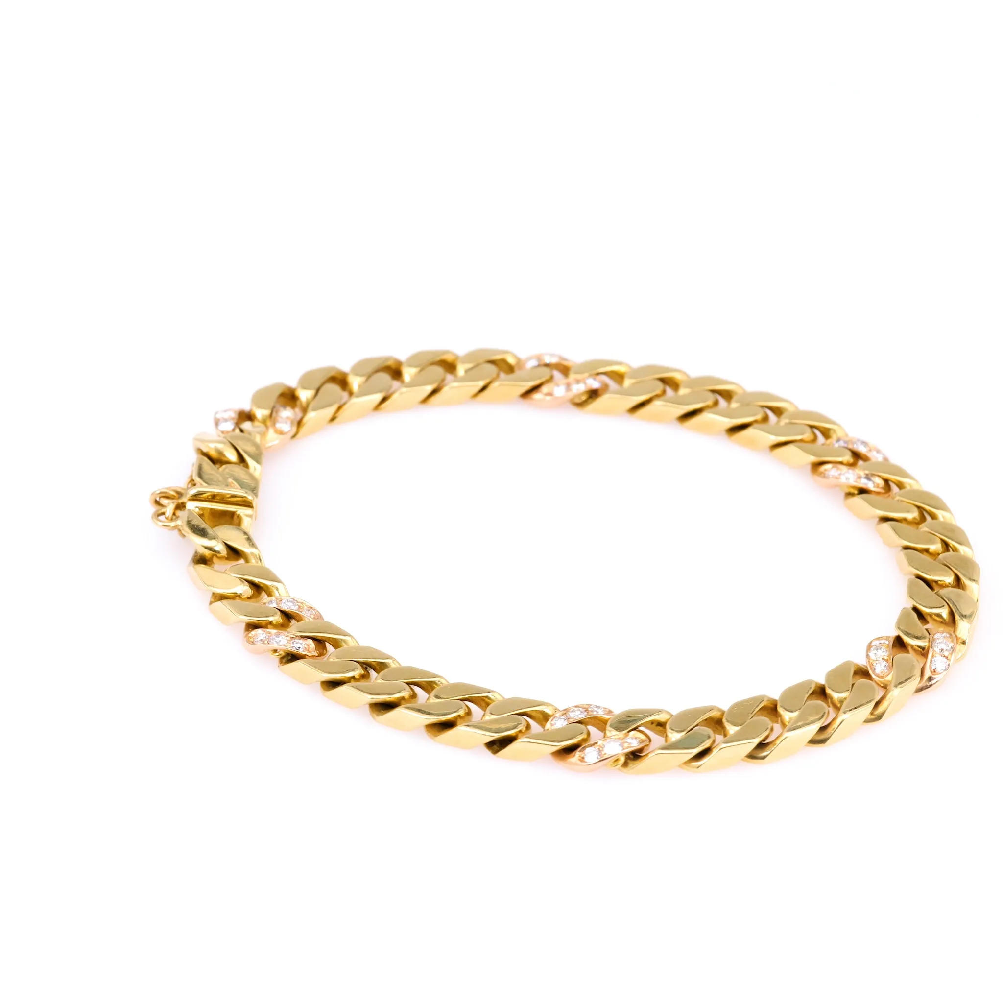 Vintage Italian Diamond 18k Yellow Gold Curb Bracelet