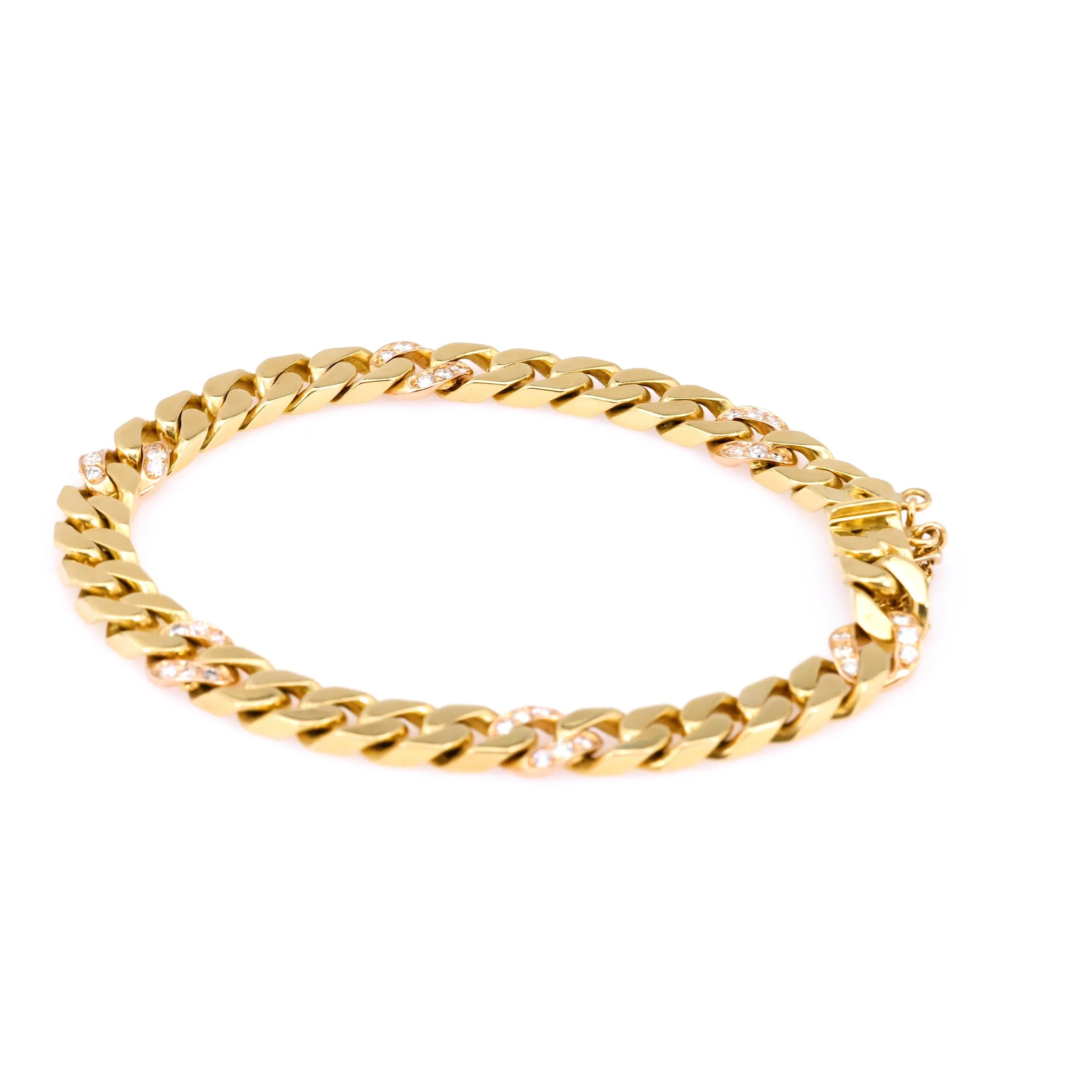 Vintage Italian Diamond 18k Yellow Gold Curb Bracelet