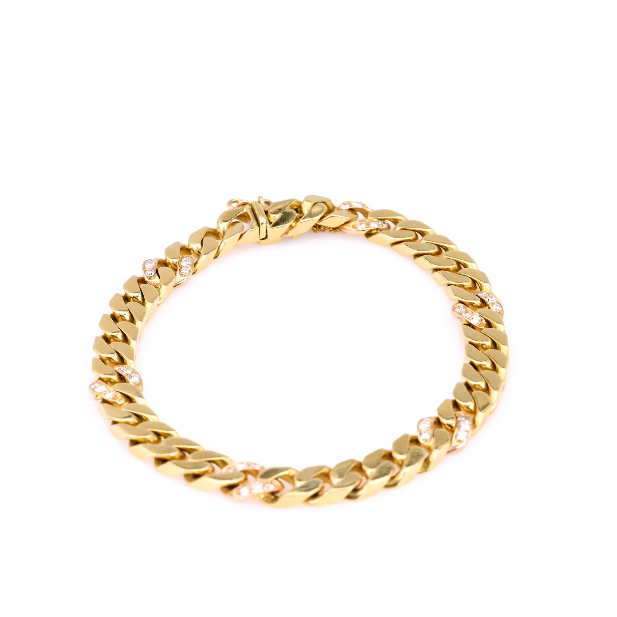 Vintage Italian Diamond 18k Yellow Gold Curb Bracelet