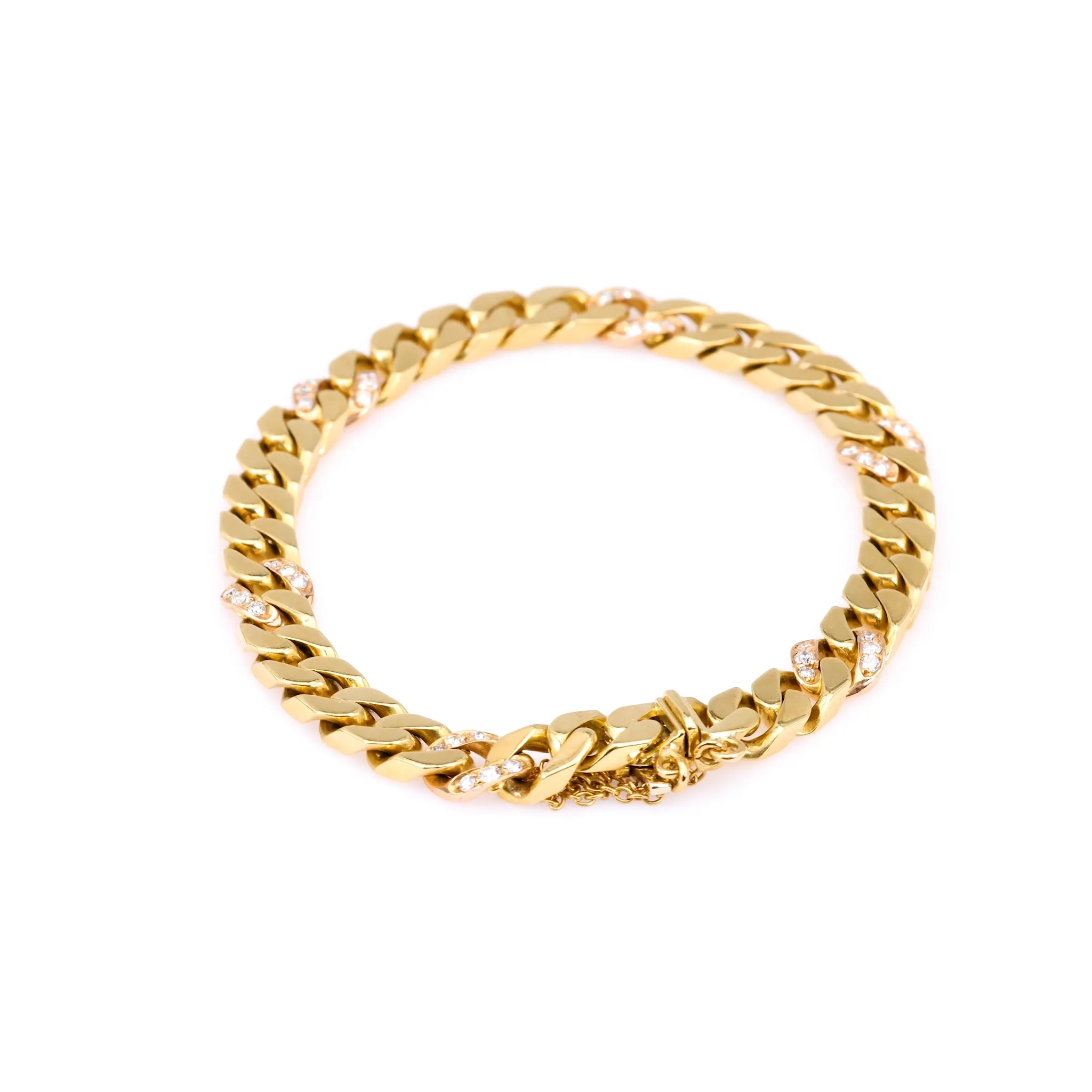 Vintage Italian Diamond 18k Yellow Gold Curb Bracelet