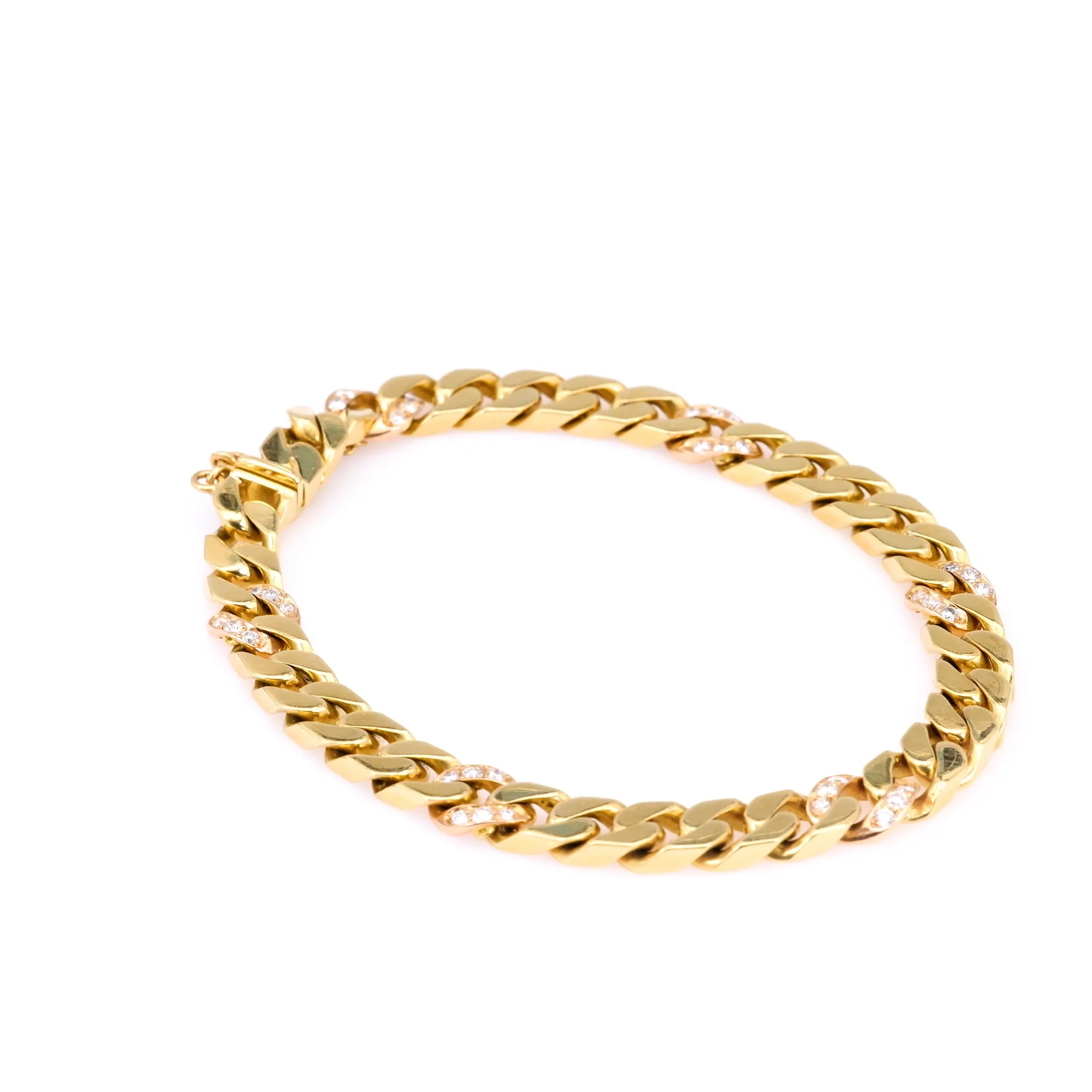 Vintage Italian Diamond 18k Yellow Gold Curb Bracelet